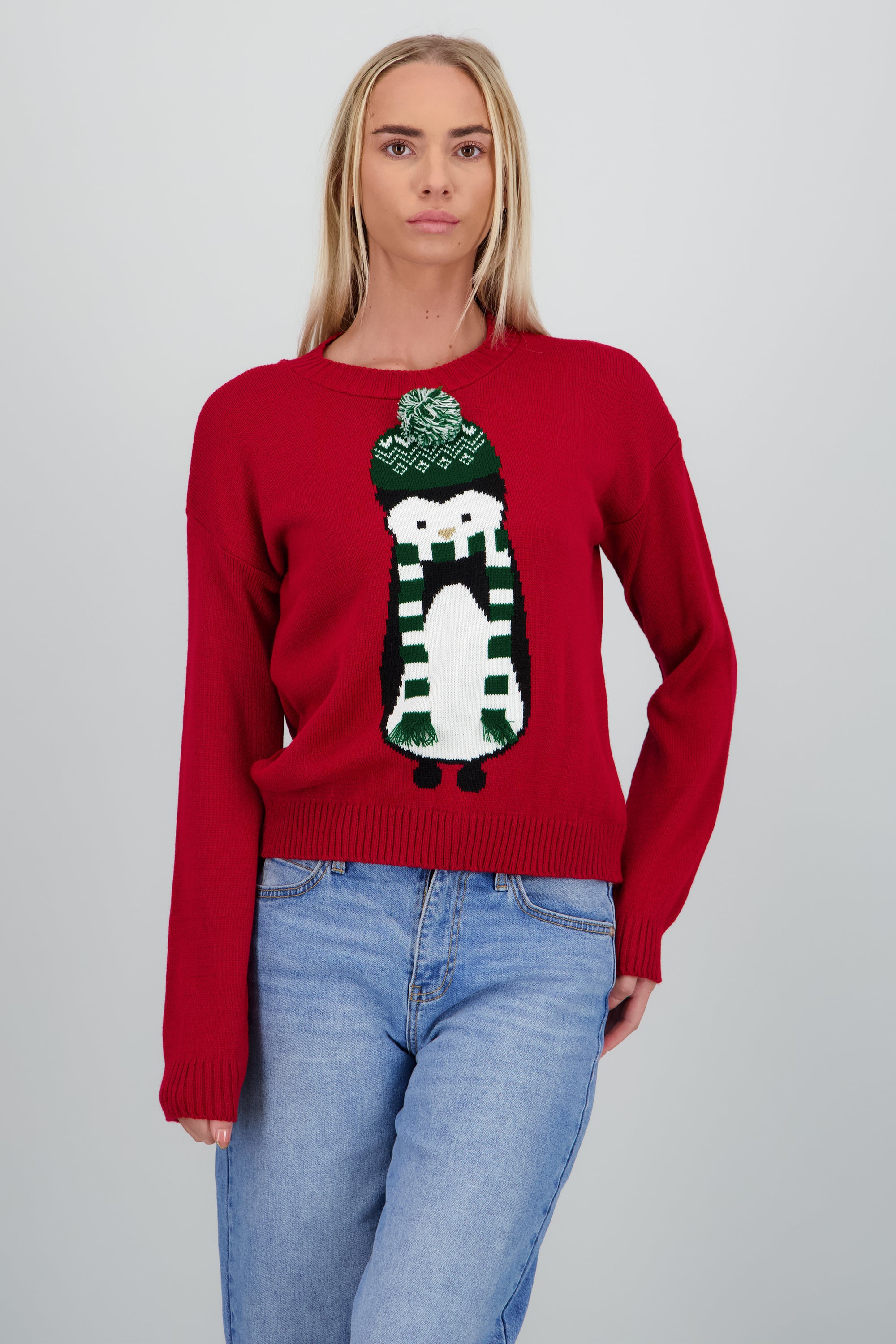 Sueter pingüino detalle pompon ROJO COMBO