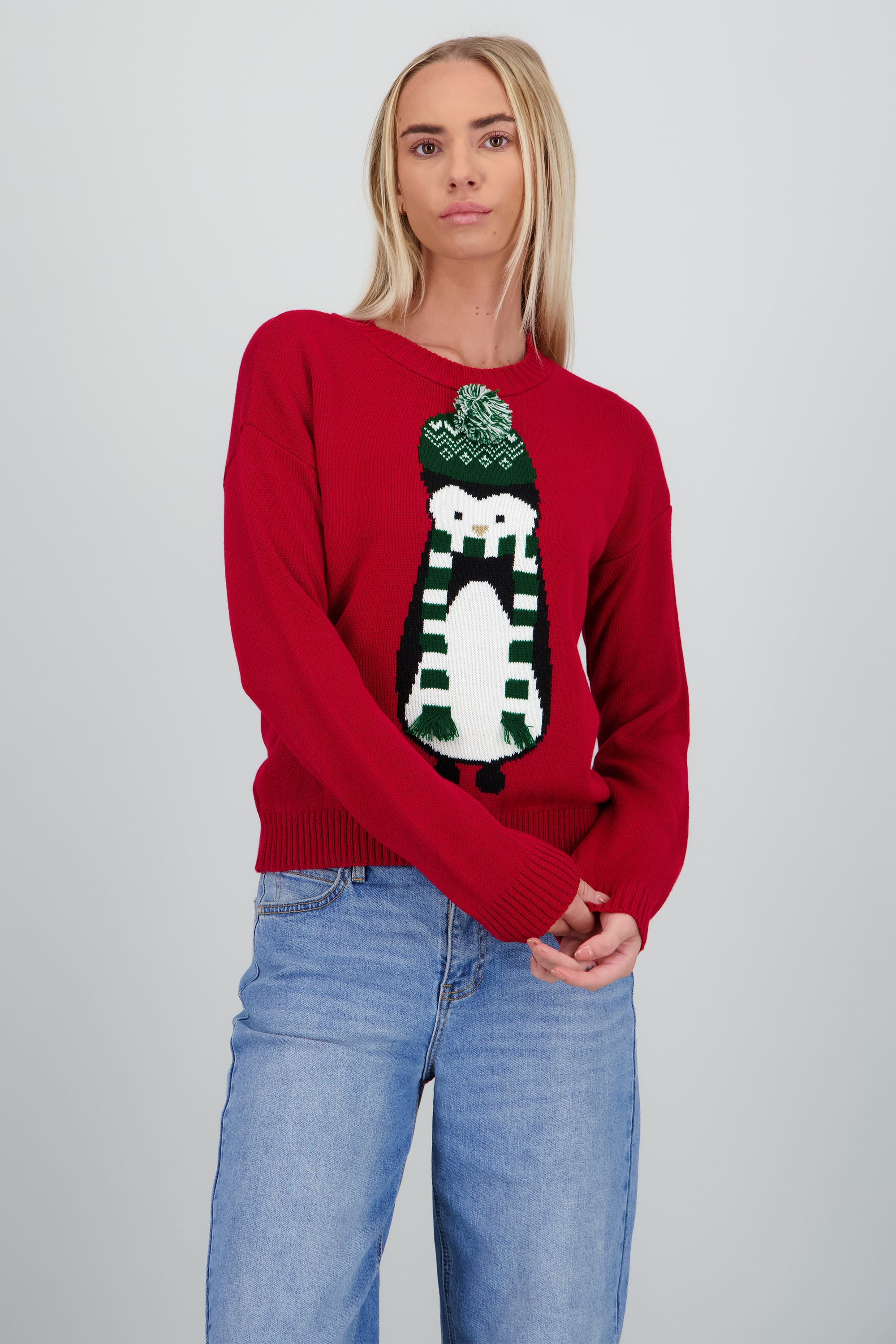 Sueter pingüino detalle pompon ROJO COMBO