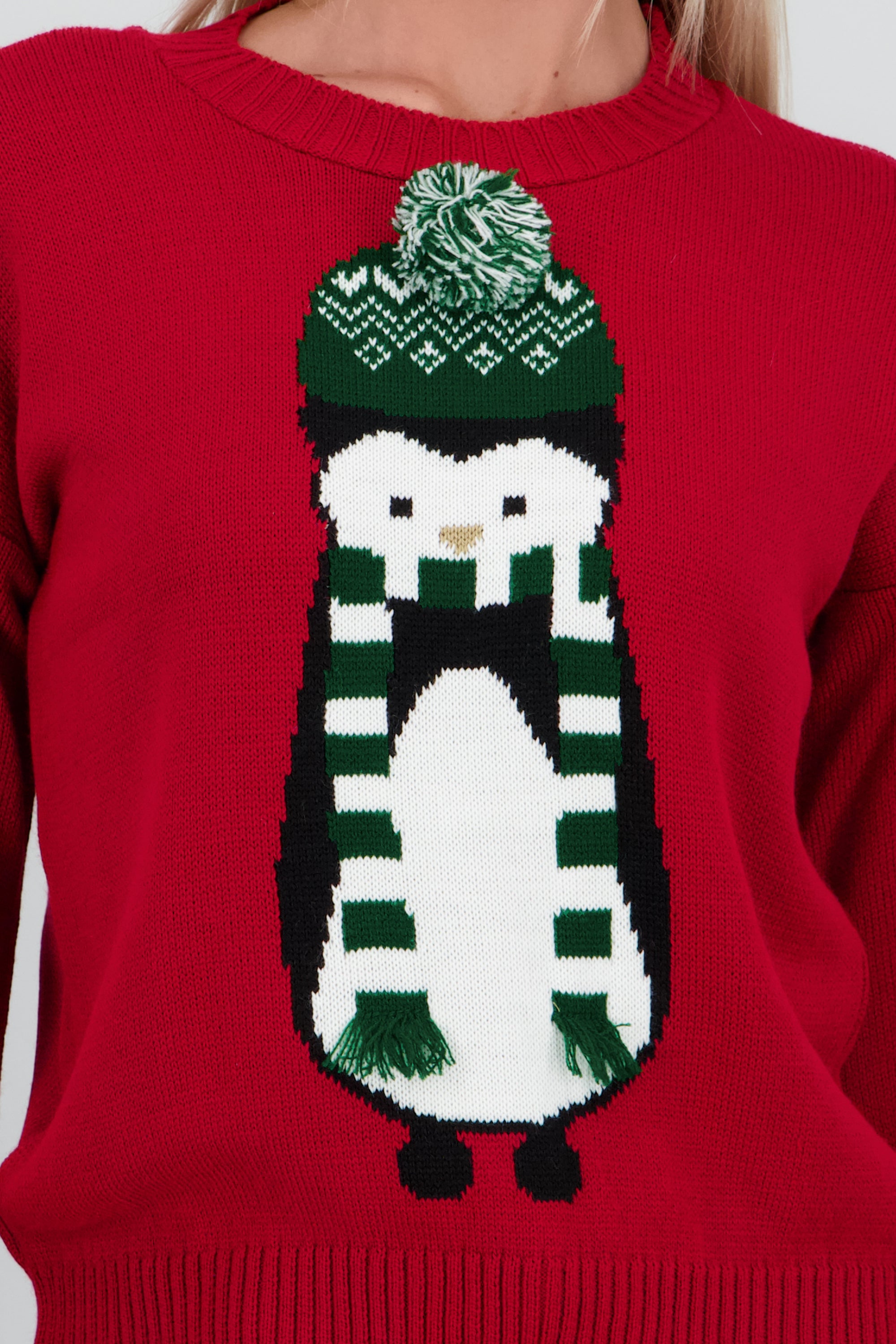 Sueter pingüino detalle pompon ROJO COMBO
