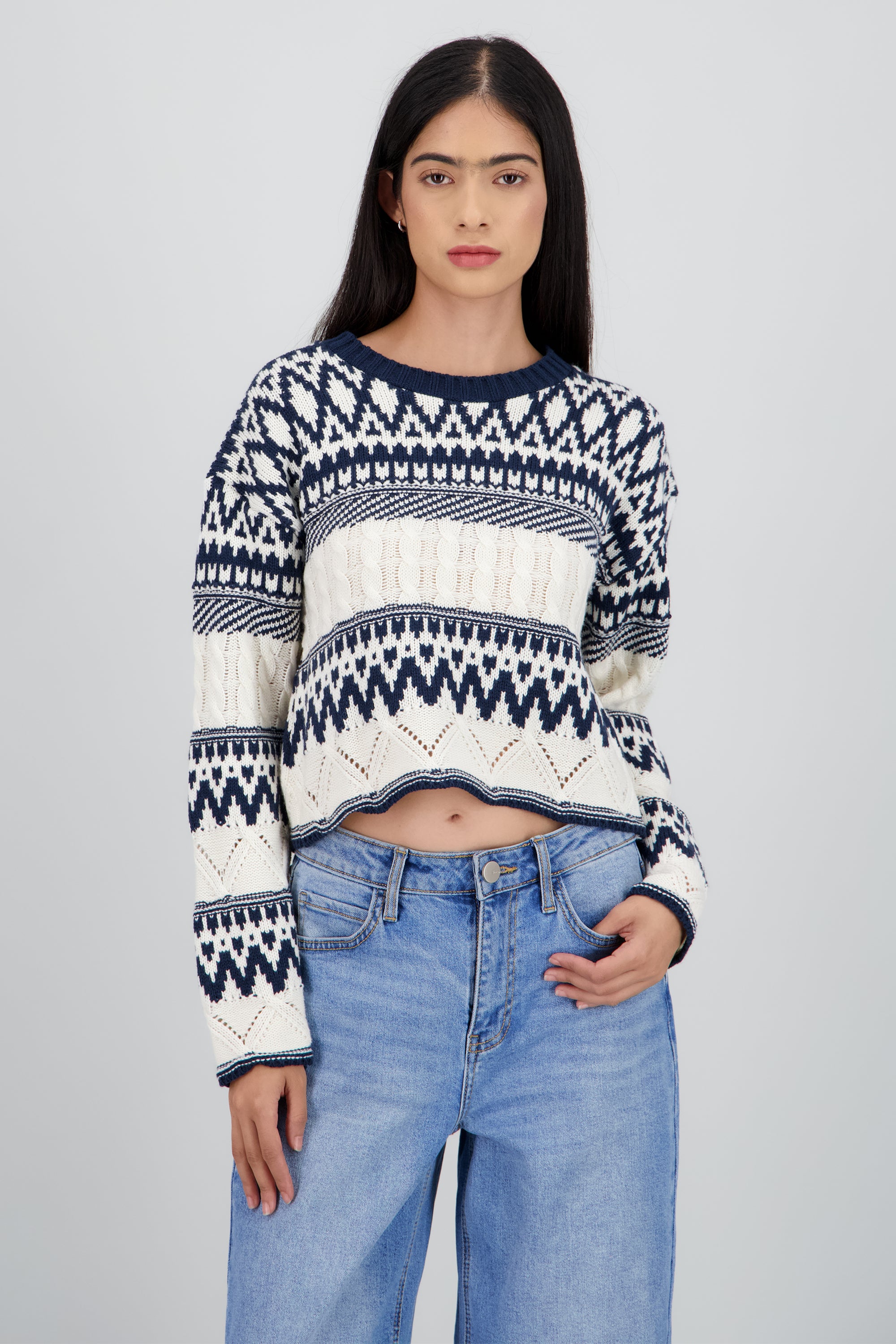 Sueter grecas navidad textura MARINO COMBO