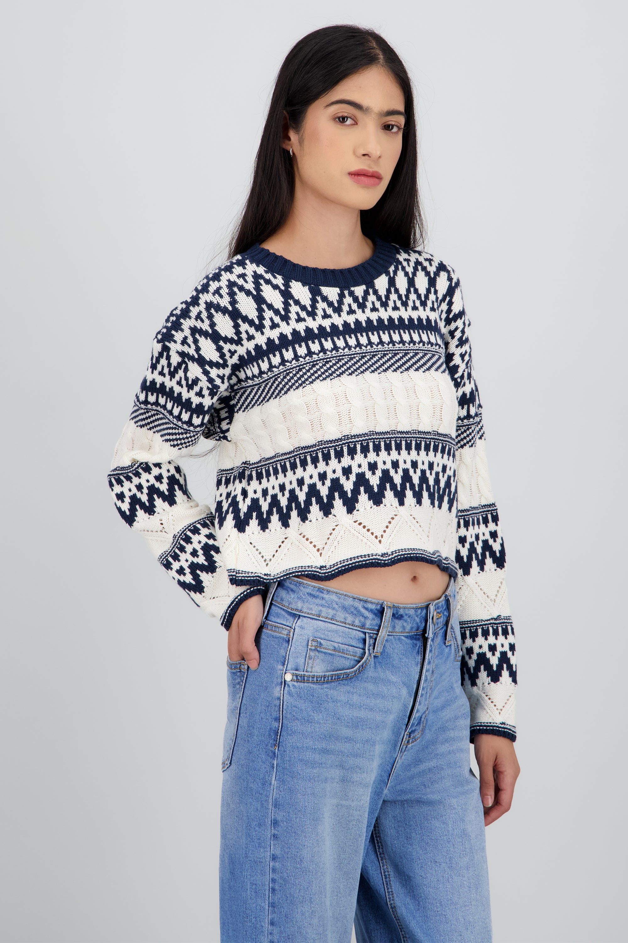 Sueter grecas navidad textura MARINO COMBO
