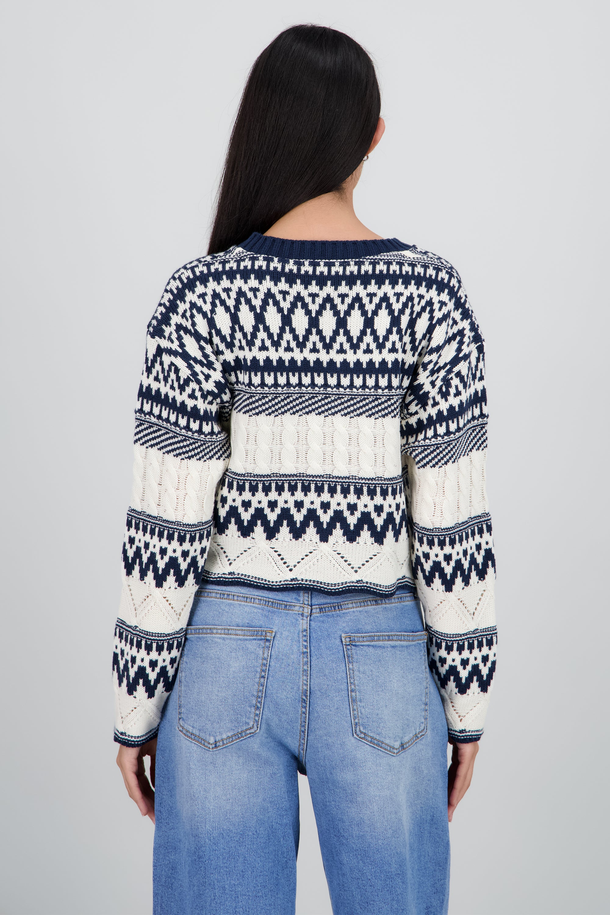 Sueter grecas navidad textura MARINO COMBO