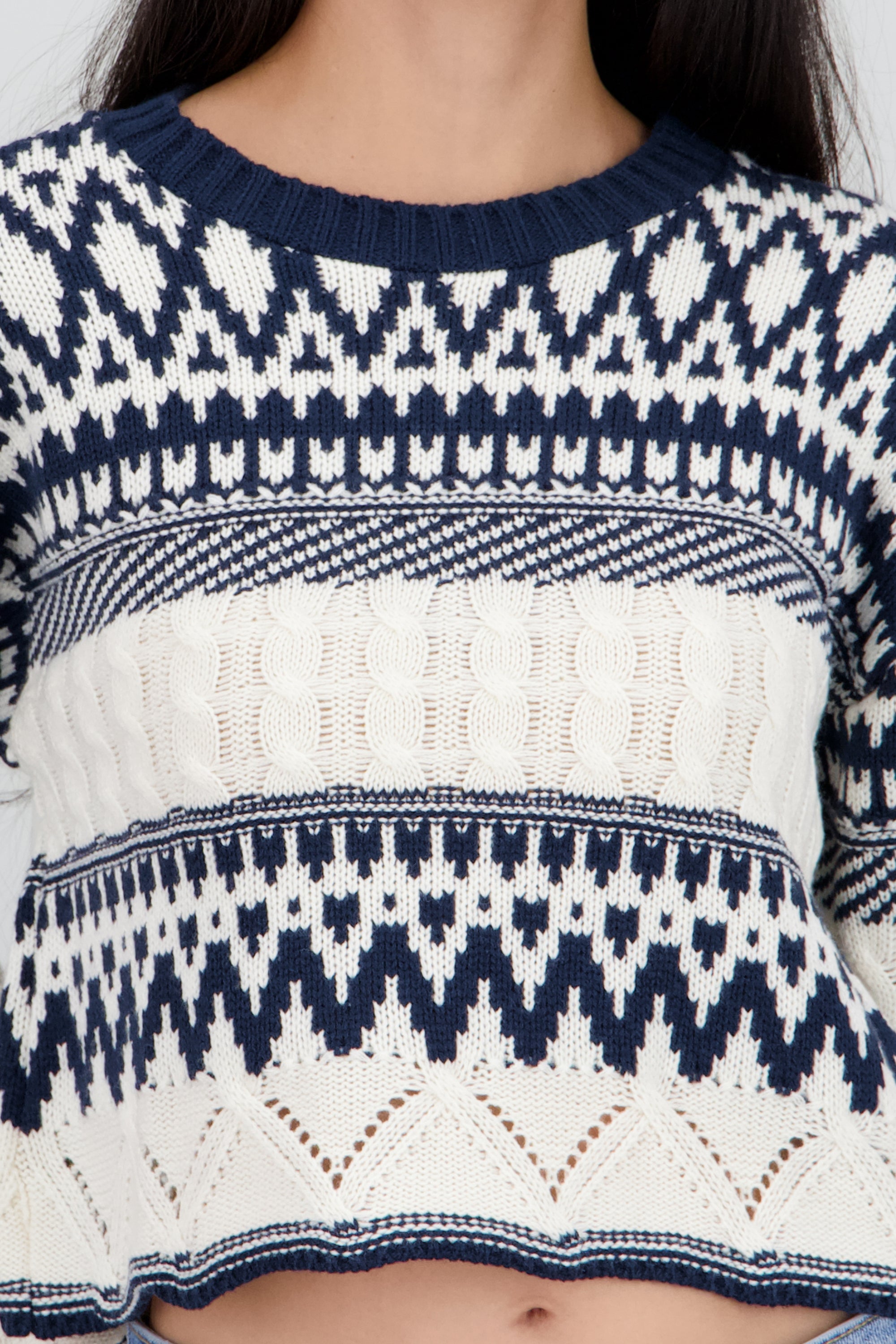Sueter grecas navidad textura MARINO COMBO