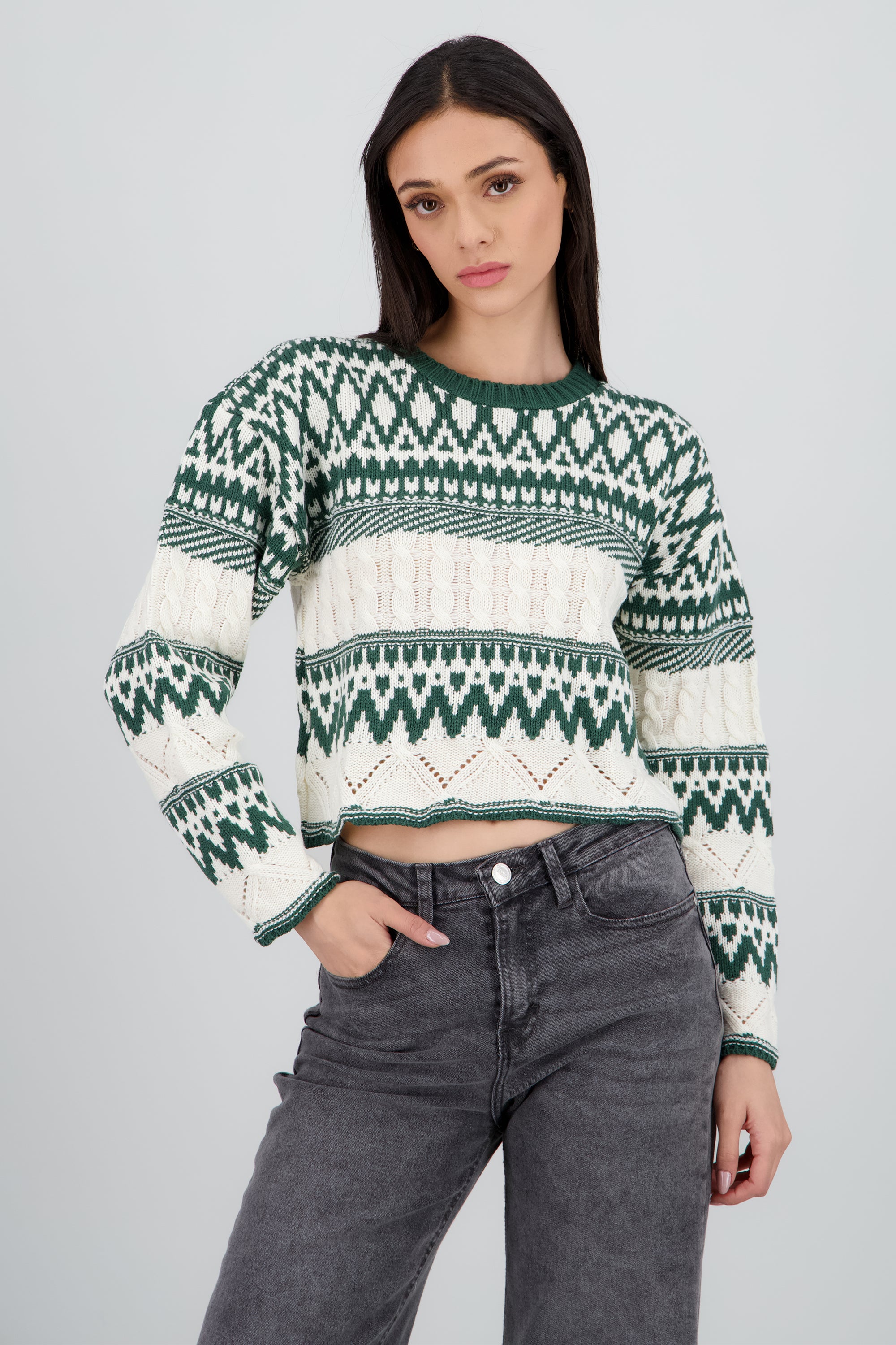 Sueter grecas navidad textura VERDE COMBO