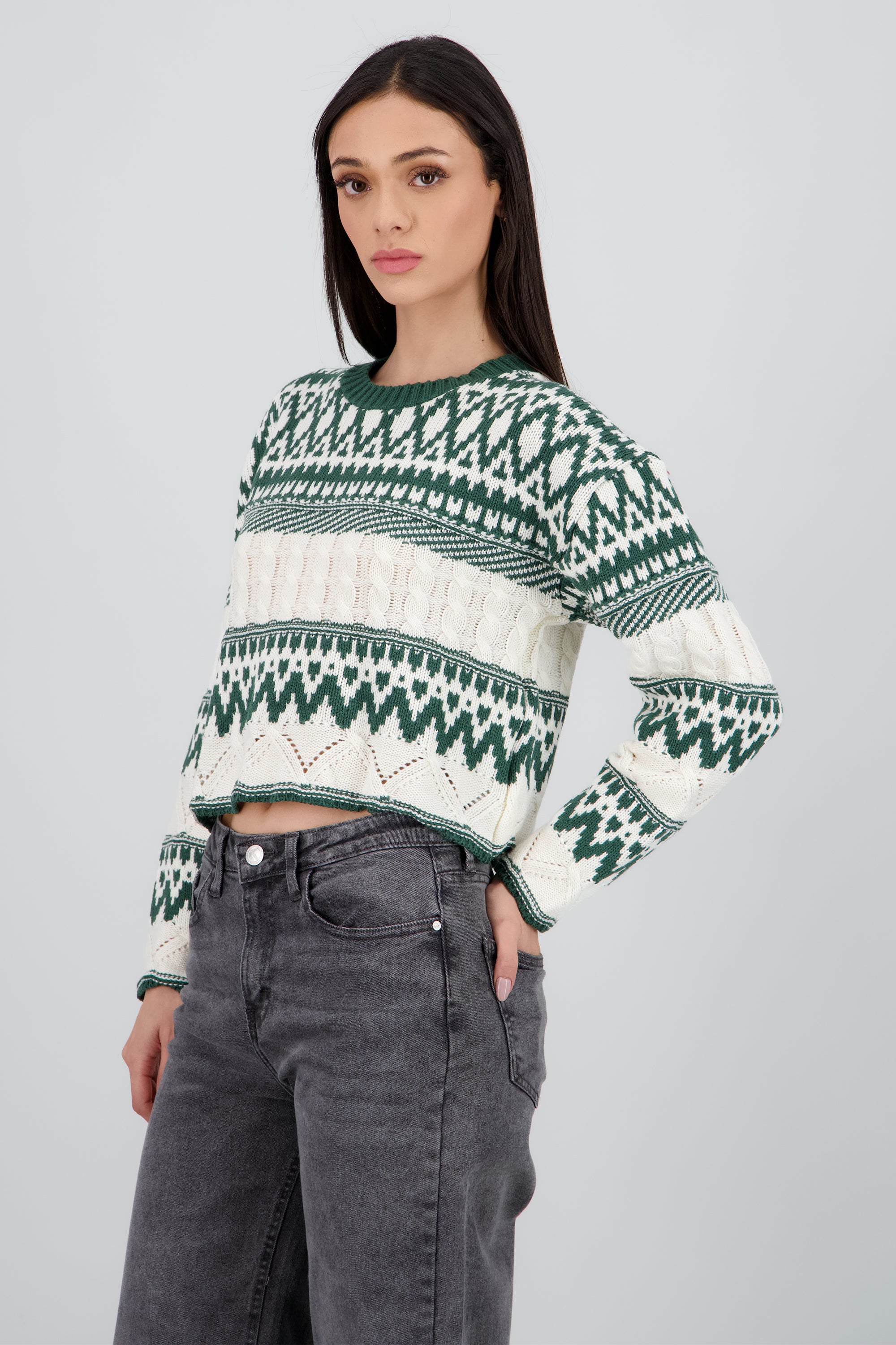 Sueter grecas navidad textura VERDE COMBO