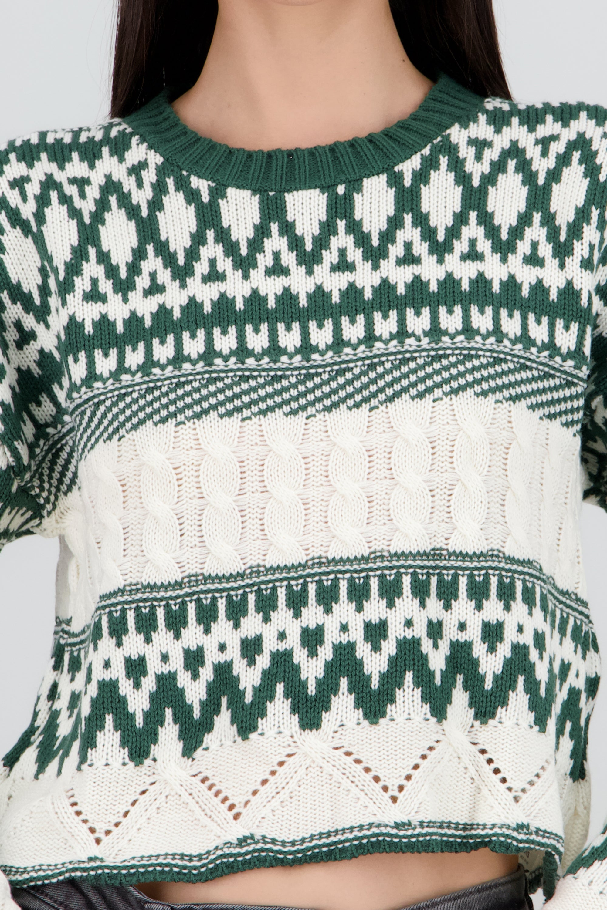 Sueter grecas navidad textura VERDE COMBO