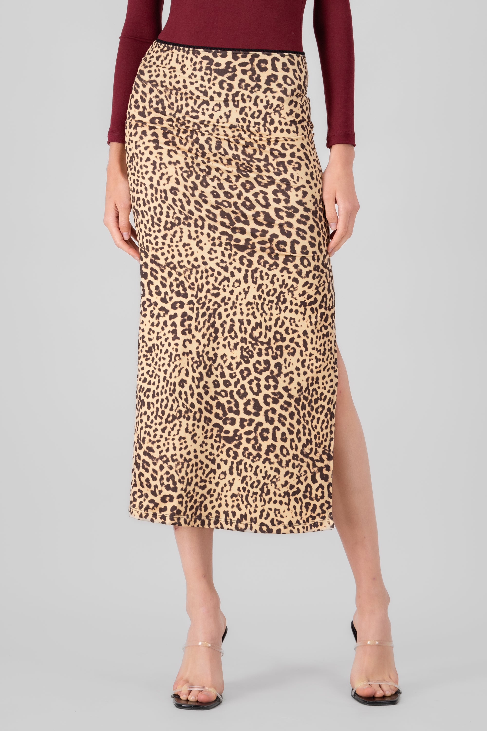 Falda maxi aberturas estampado animal print BEIGE