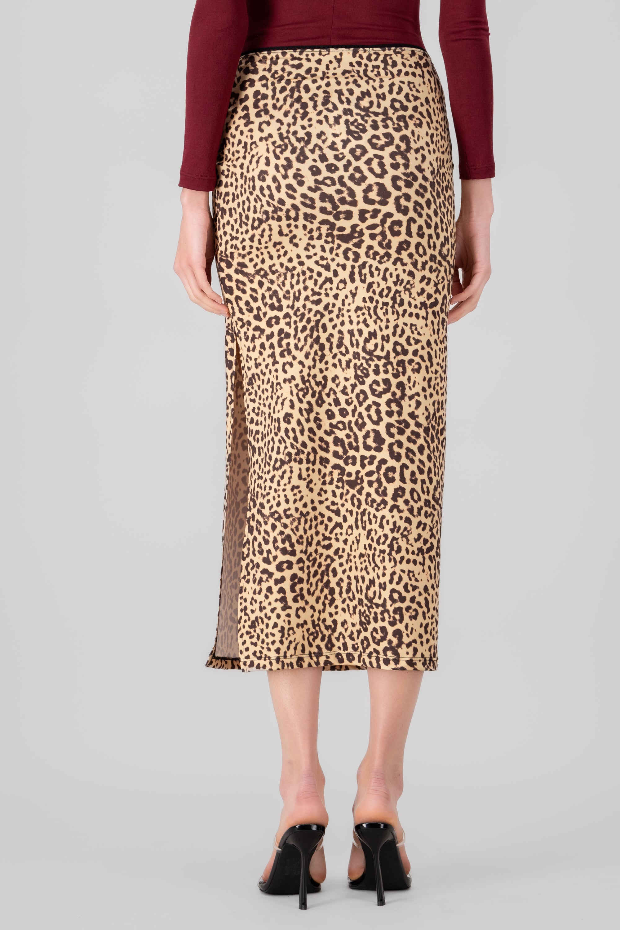 Falda maxi aberturas estampado animal print BEIGE