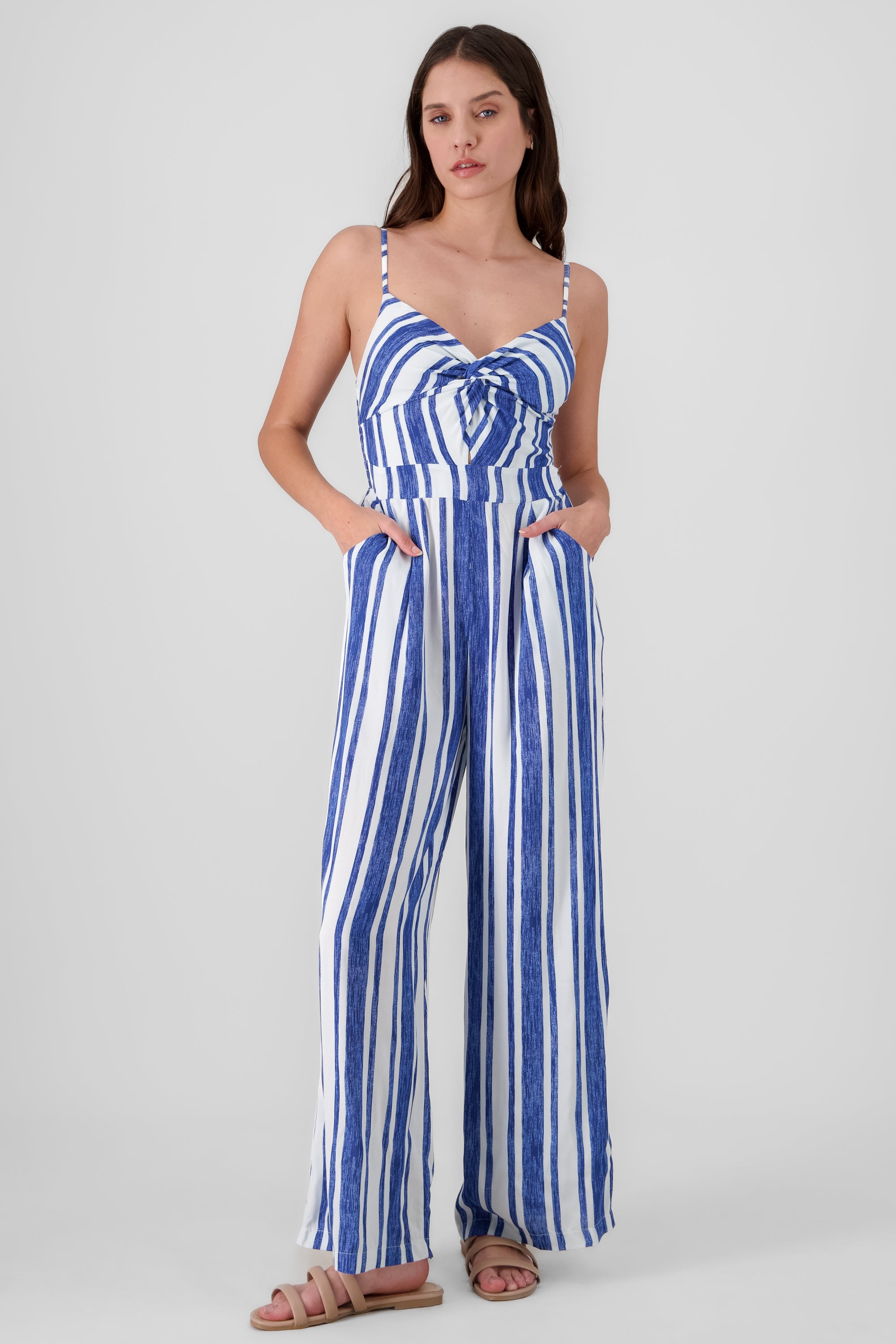 Jumpsuit rayas detalla escote AZUL COMBO