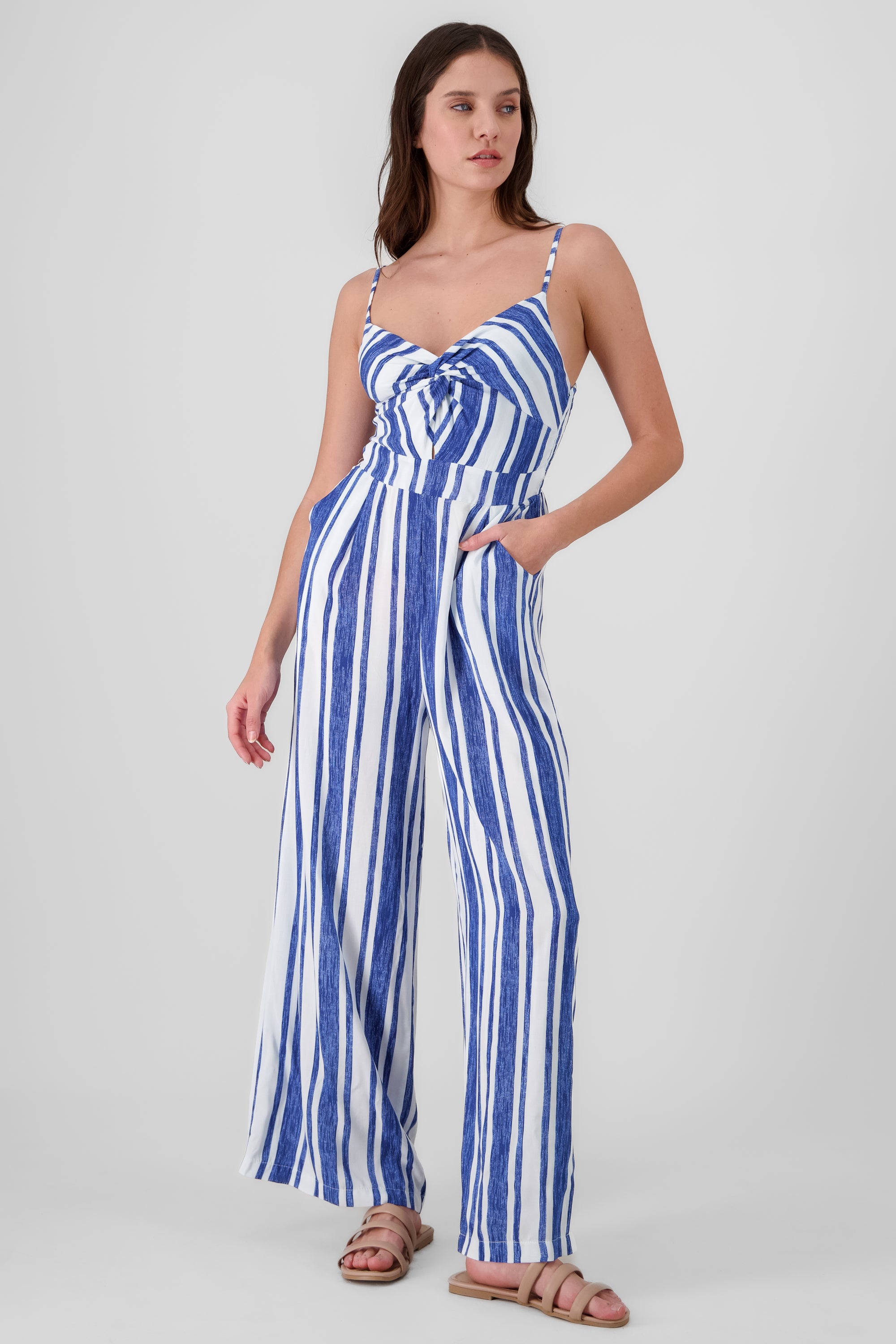 Jumpsuit rayas detalla escote AZUL COMBO