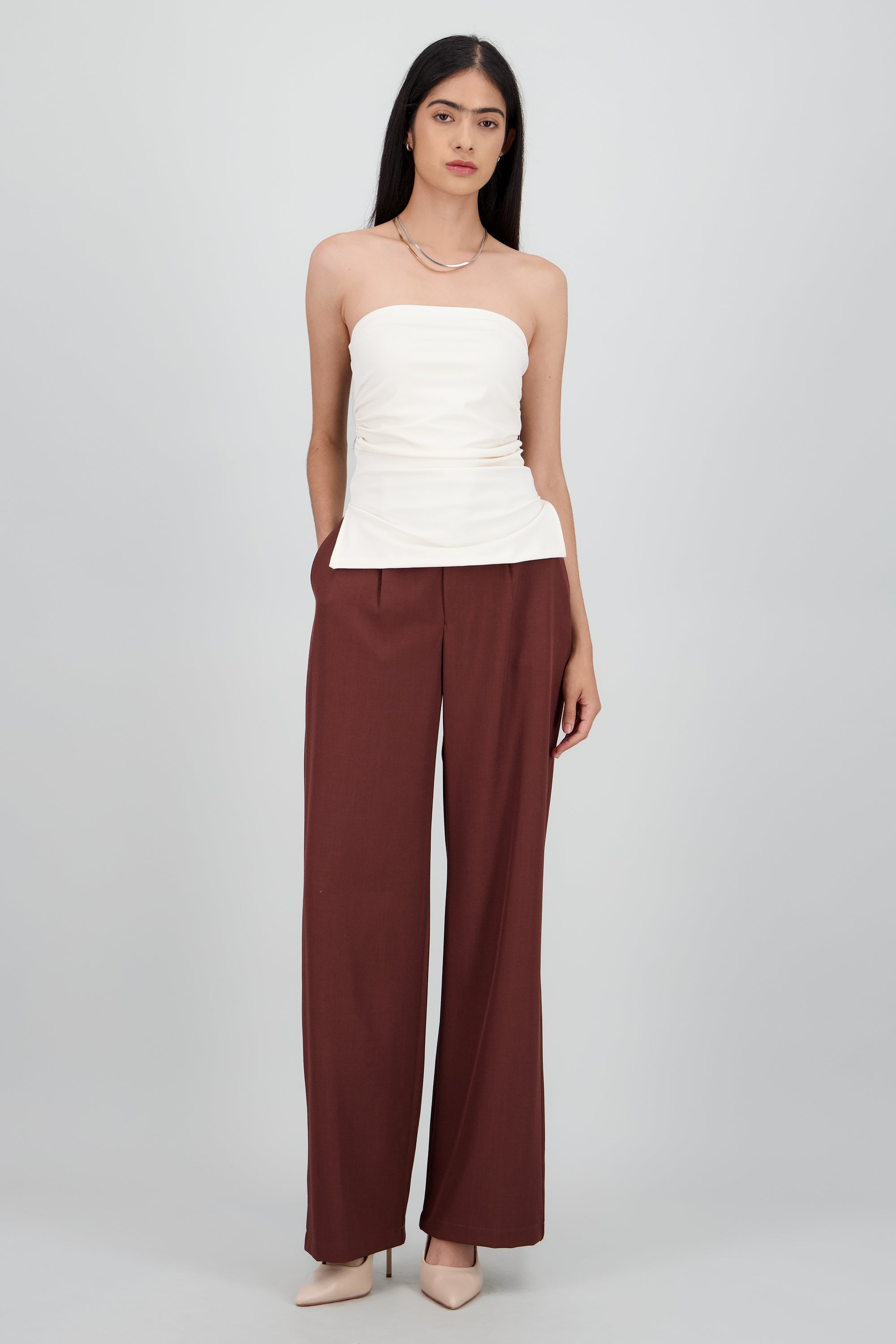 Pantalon pinzas amplio CHOCOLATE