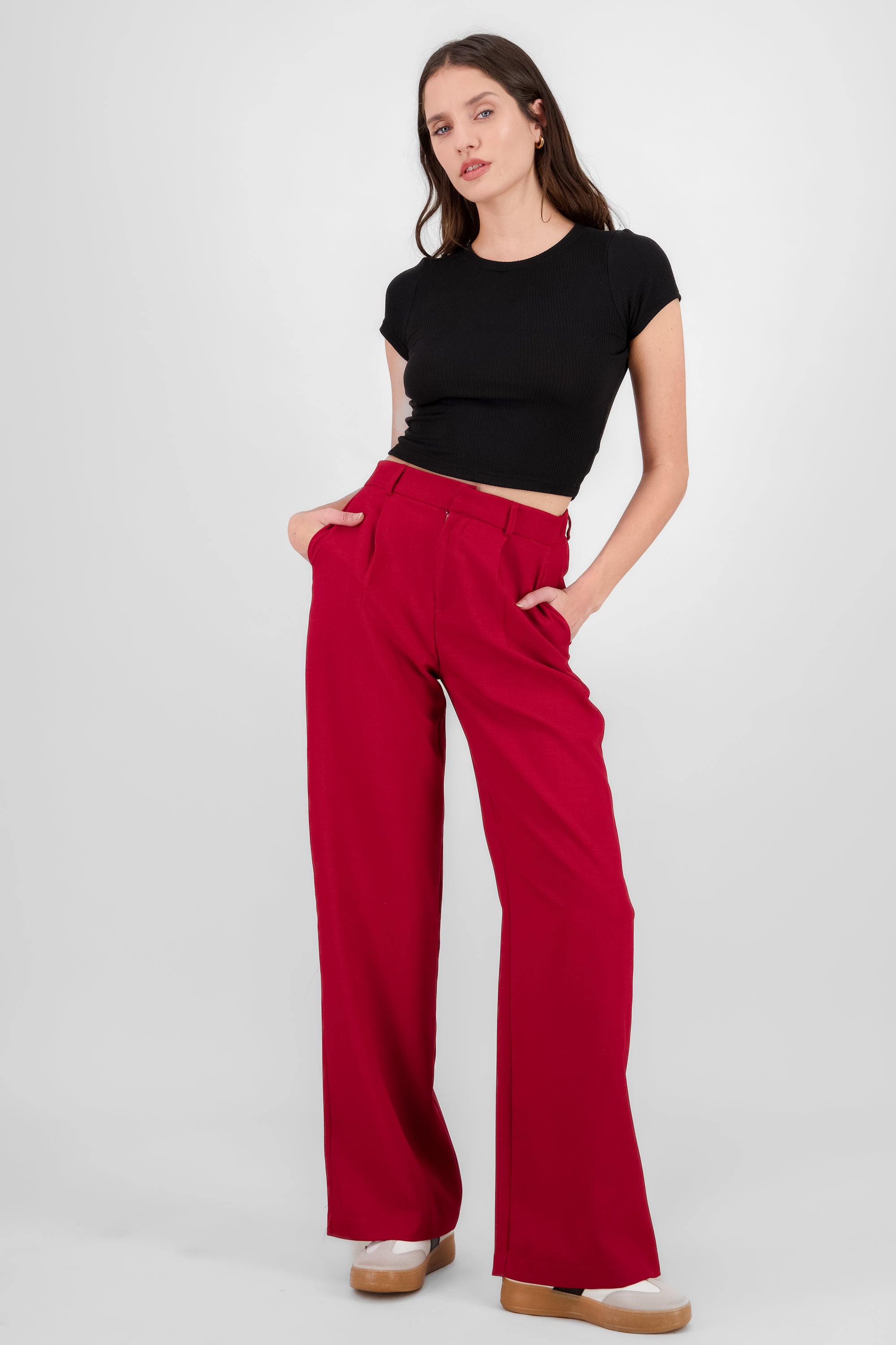 Pantalon pinzas amplio ROJO