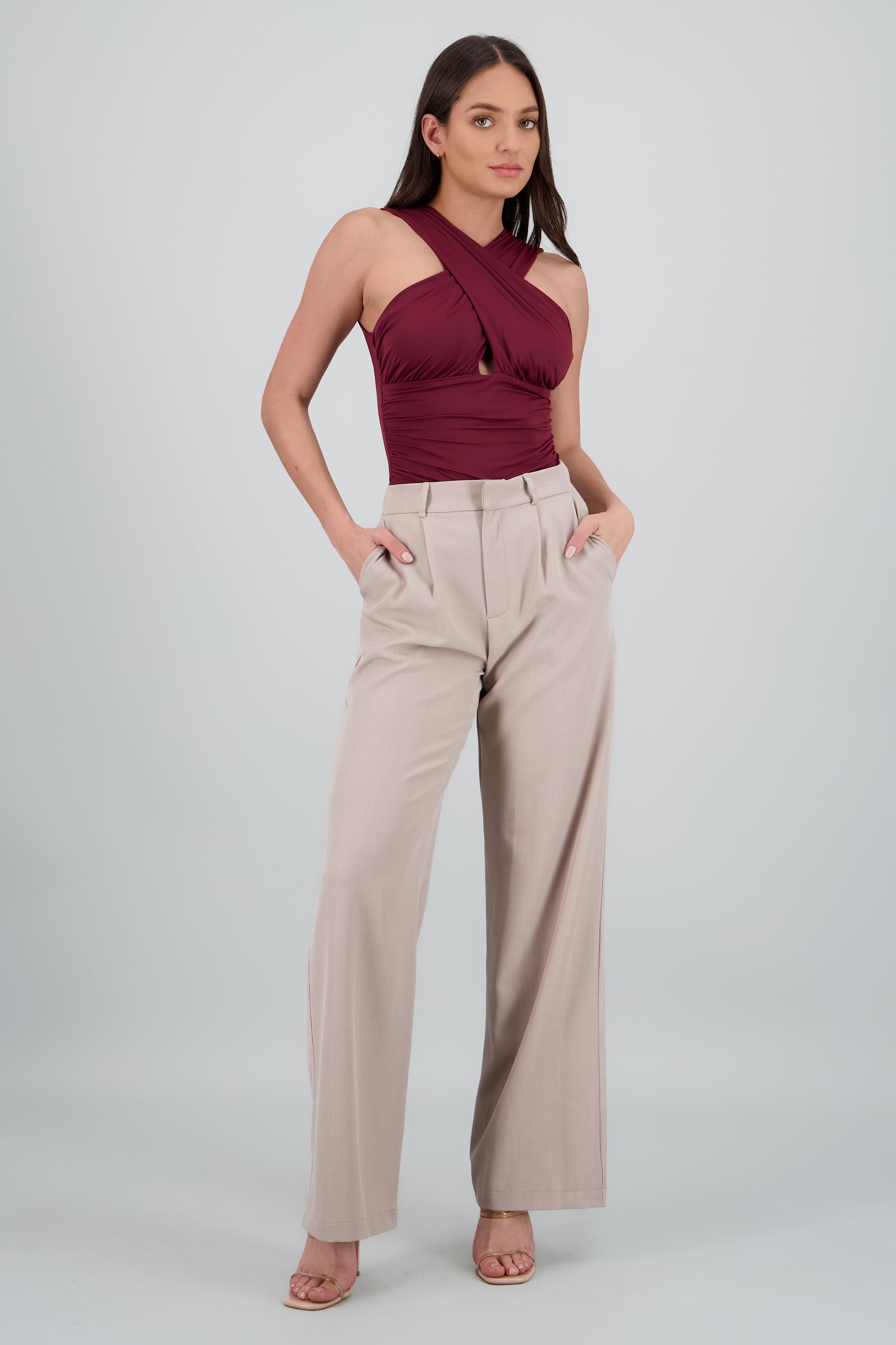 Pantalon pinzas amplio GREIGE