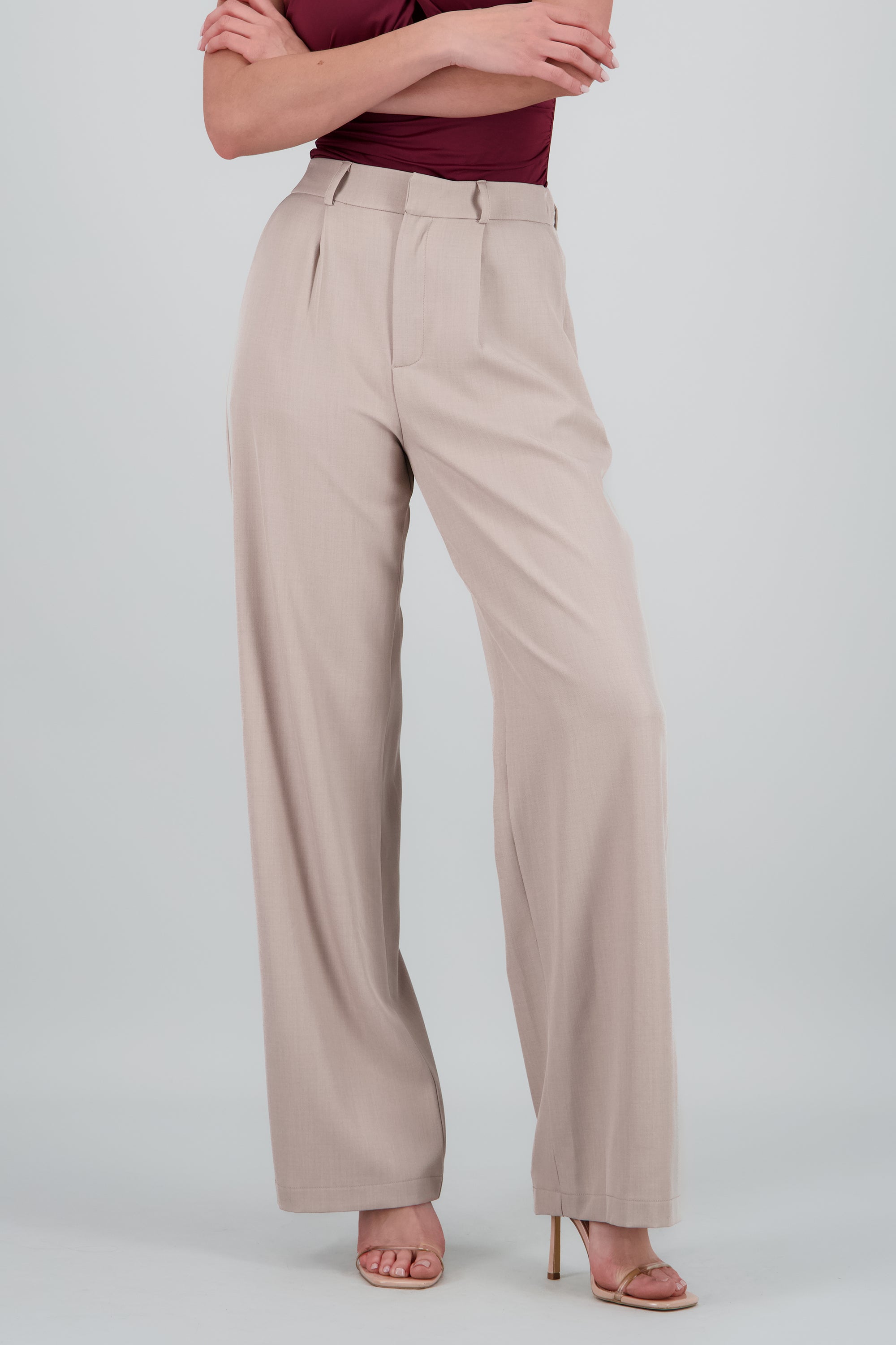 Pantalon pinzas amplio GREIGE