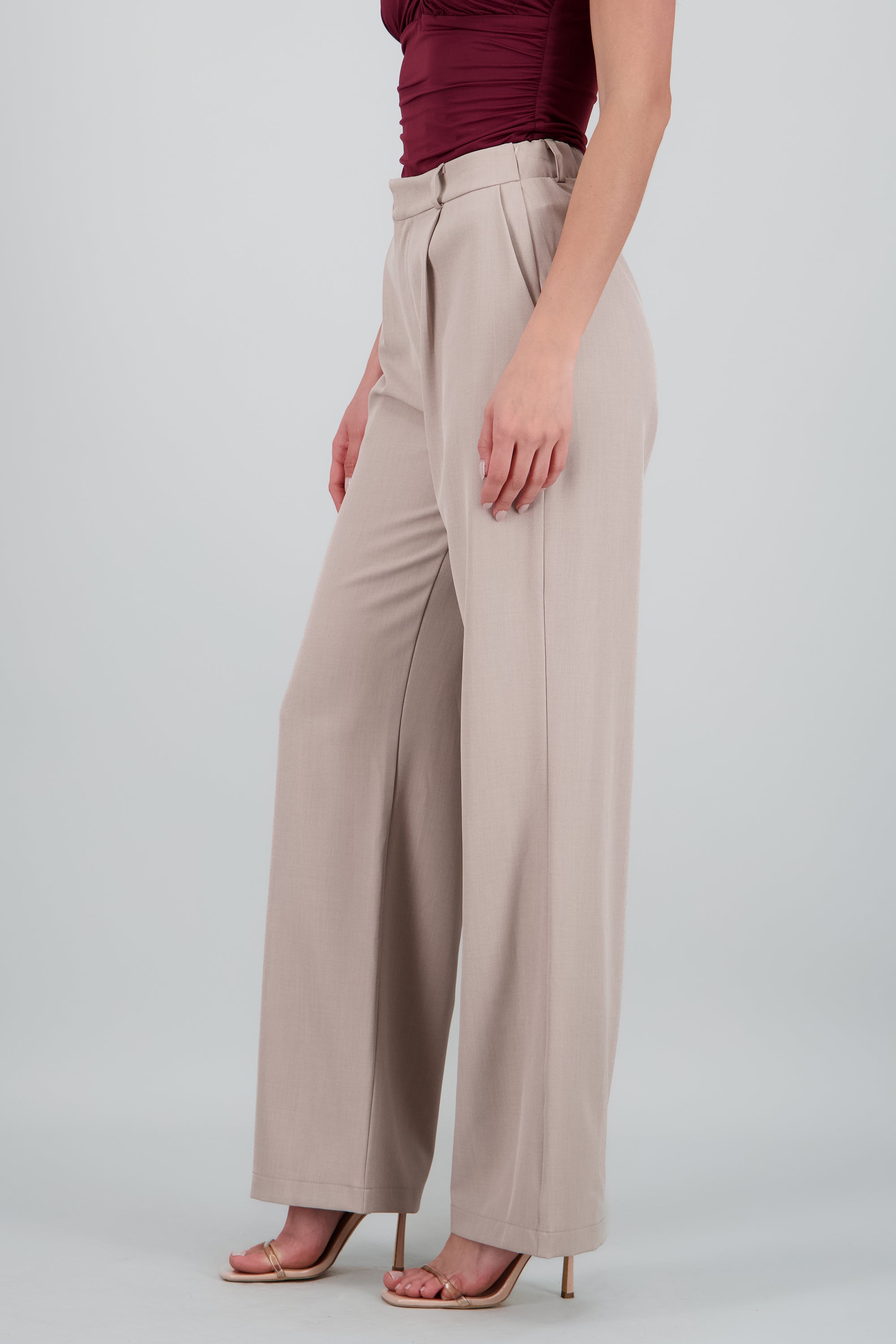 Pantalon pinzas amplio GREIGE