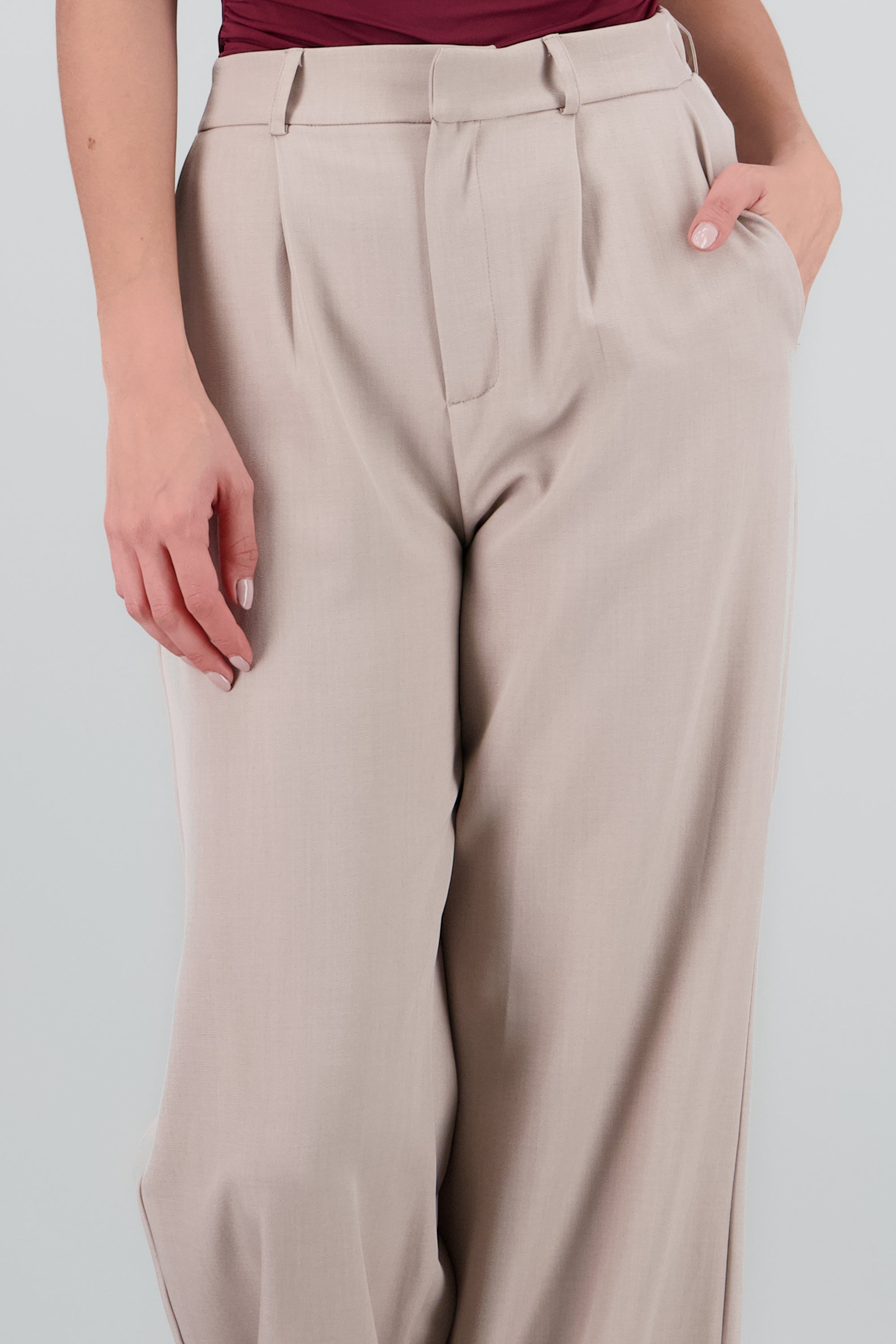 Pantalon pinzas amplio GREIGE