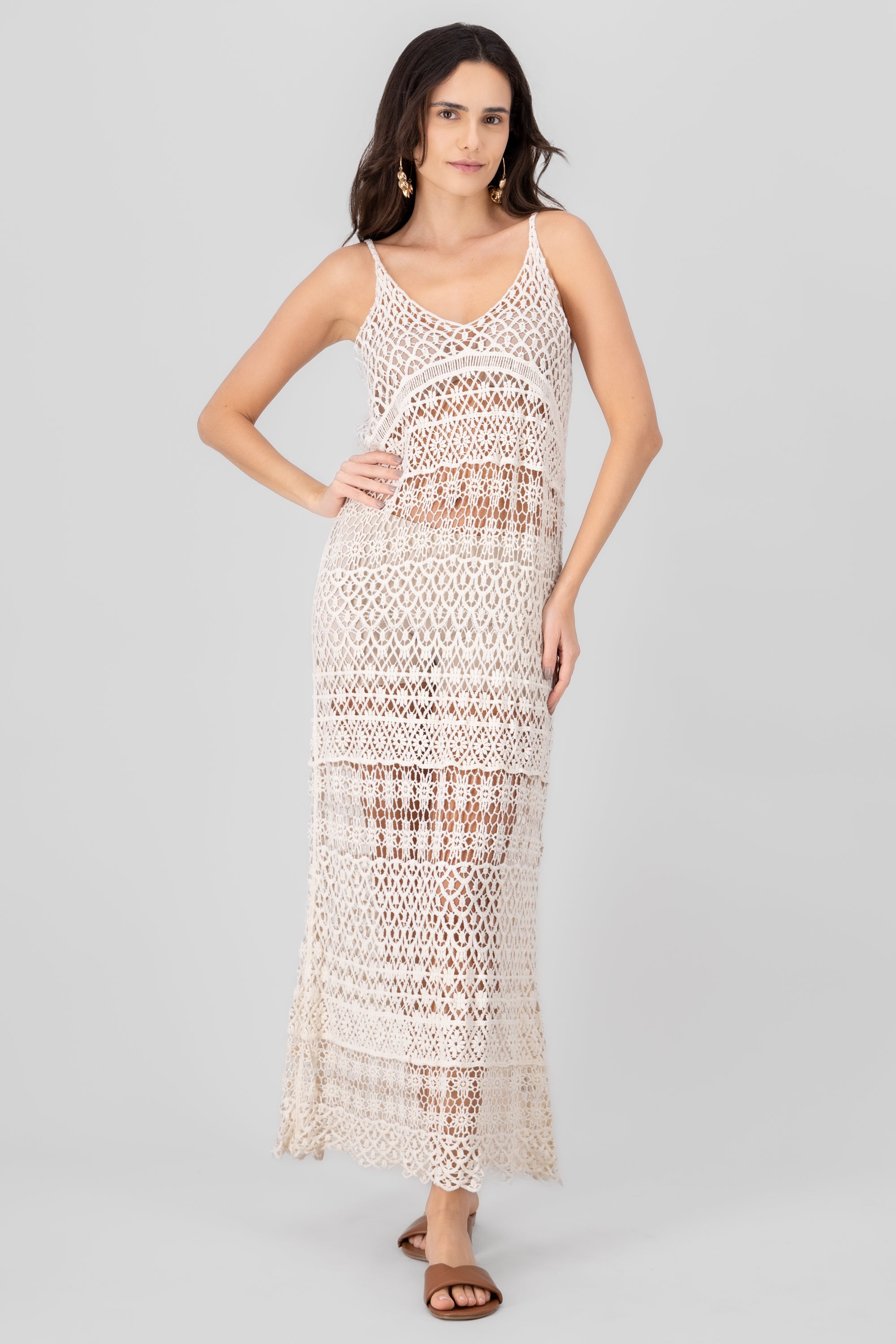 Maxivestido crochet BEIGE