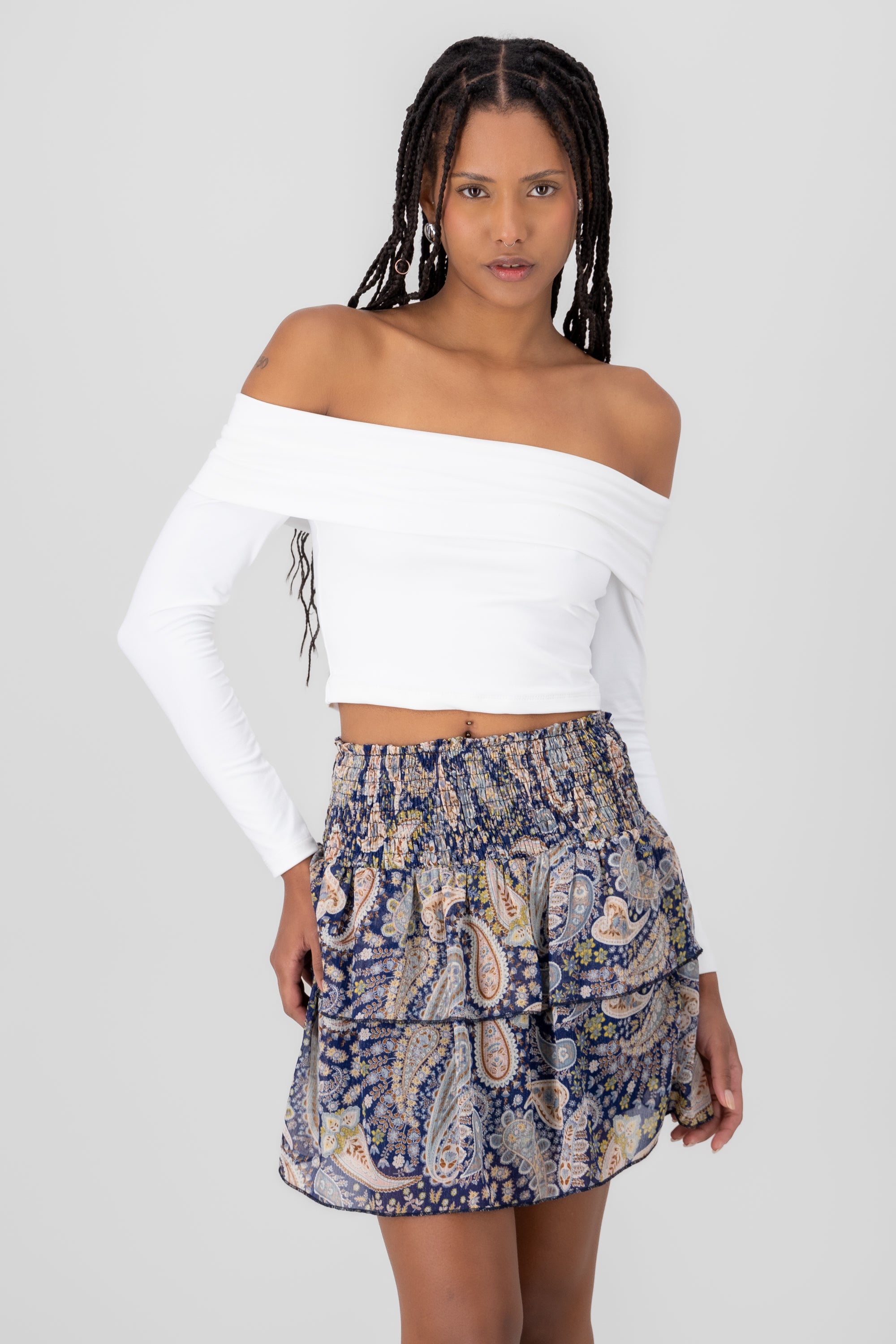 Top liso mangas off shoulder BLANCO