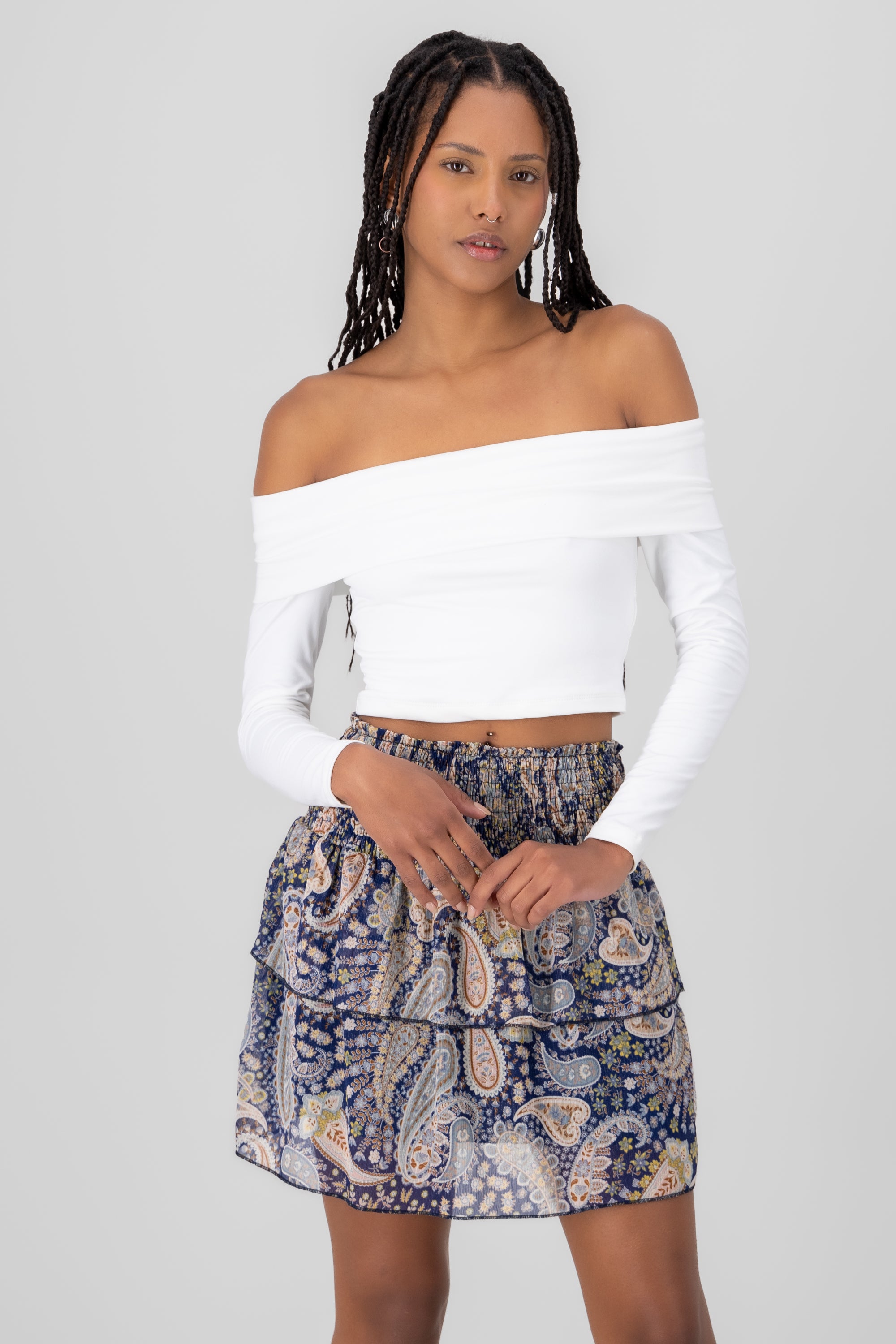 Top liso mangas off shoulder BLANCO