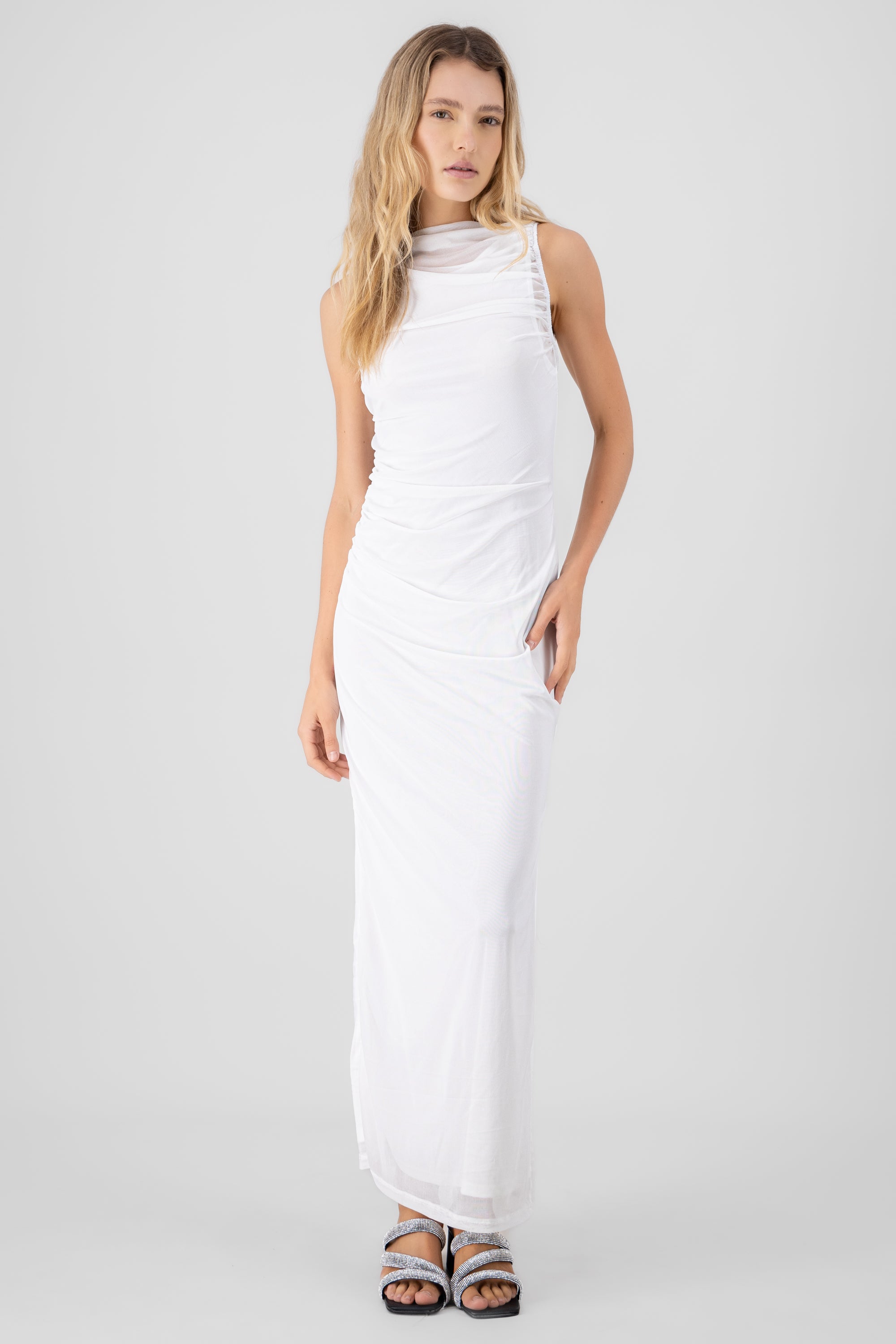 Vestido de mesh maxi BLANCO