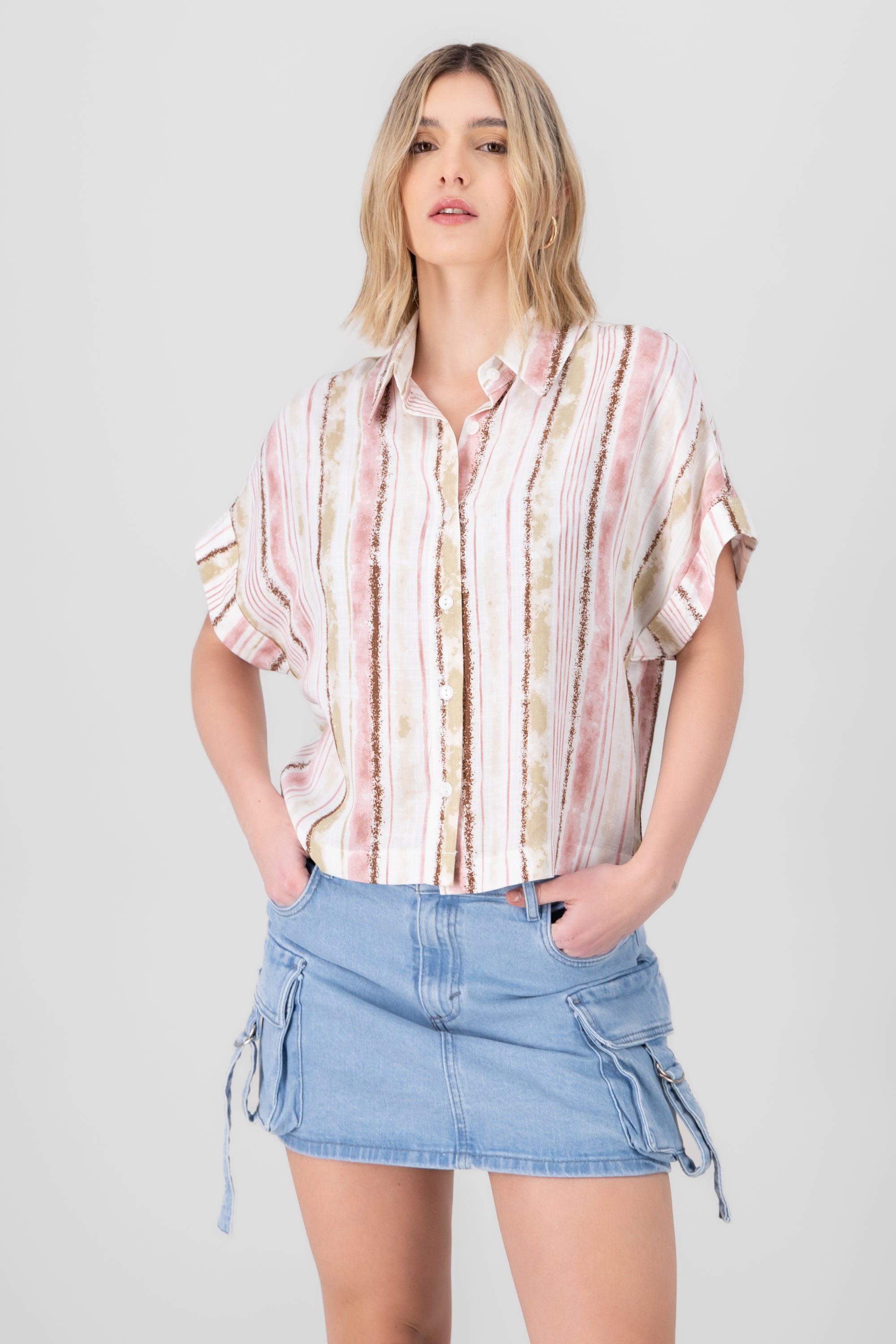 Camisa crop rayas ROSA COMBO