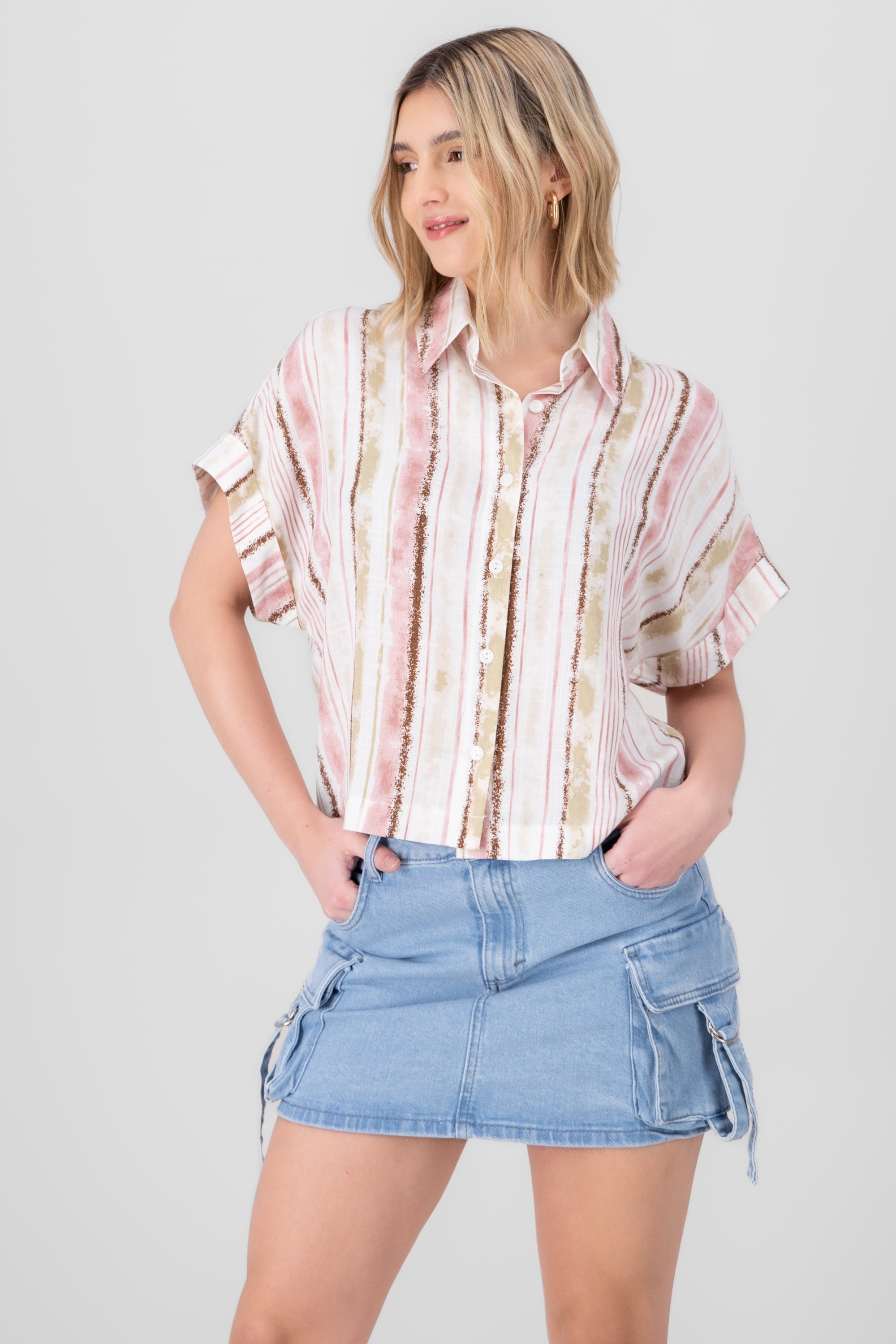 Camisa crop rayas ROSA COMBO