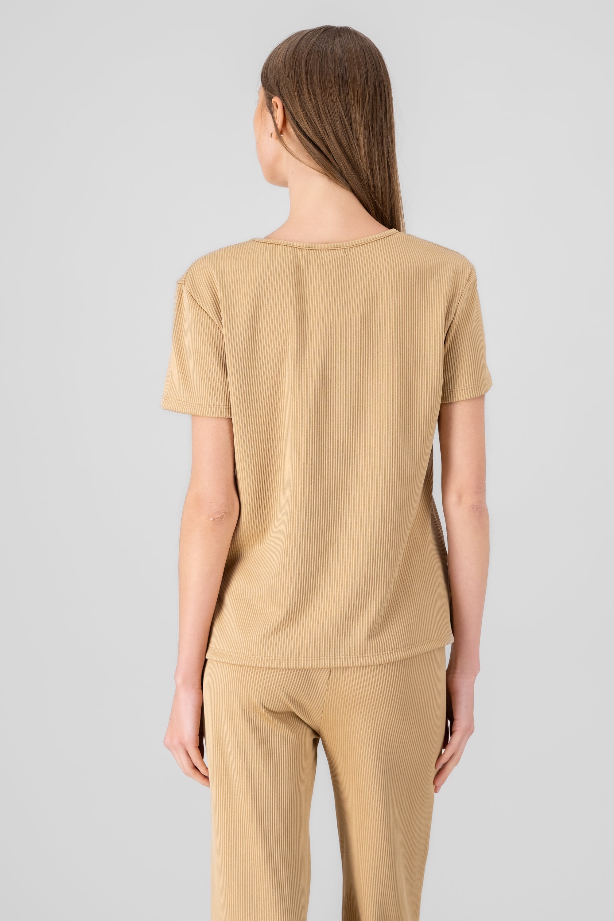 Blusa manga corta rib BEIGE