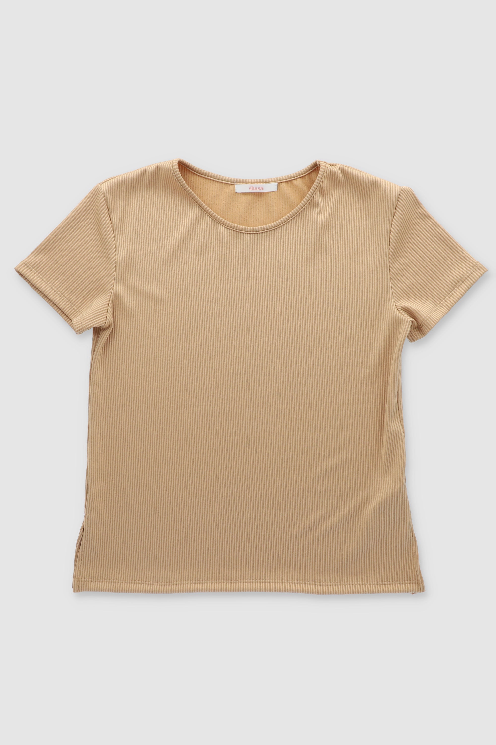 Blusa manga corta rib BEIGE