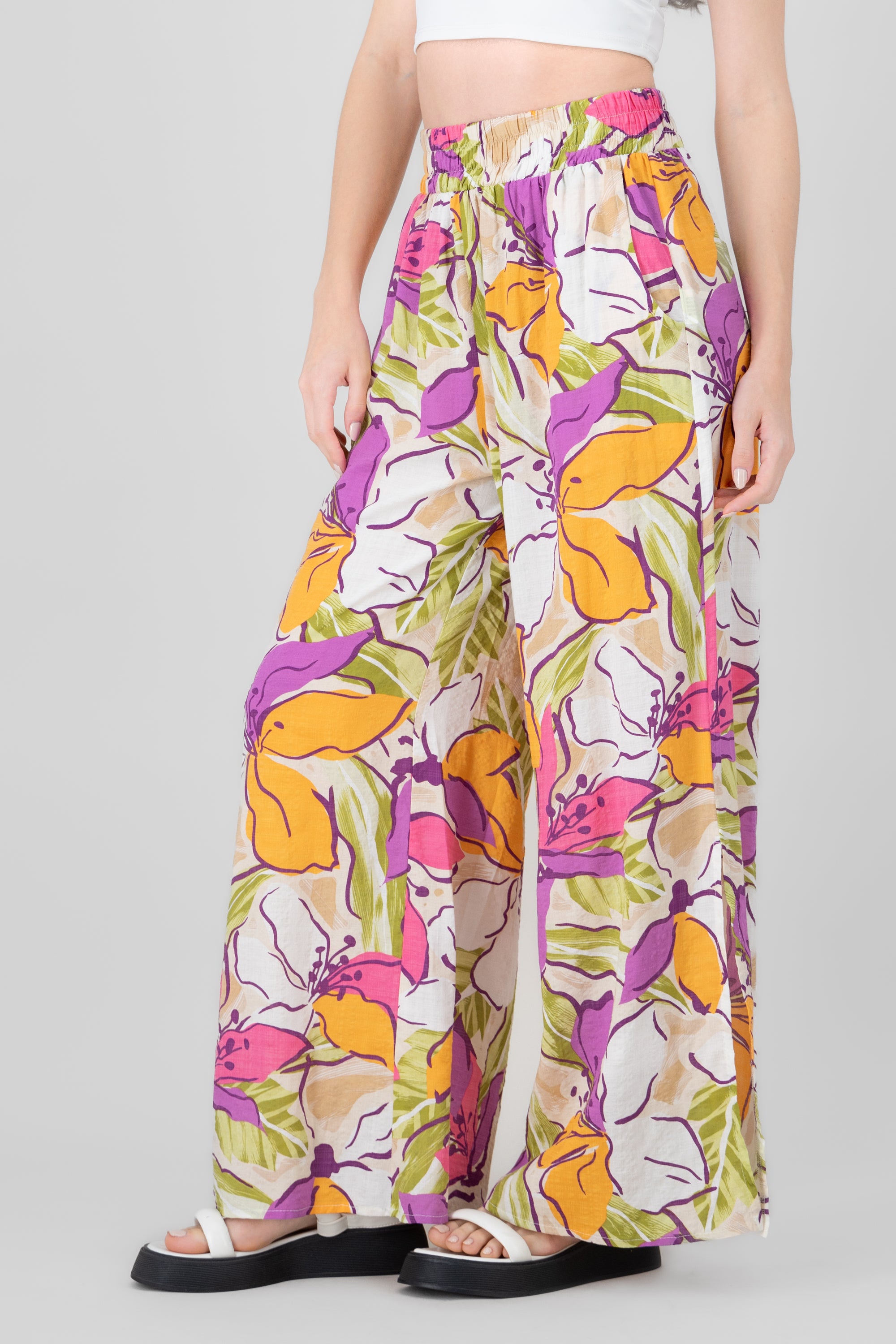 Pantalones fluidos estampado flores Hypsters MORADO COMBO