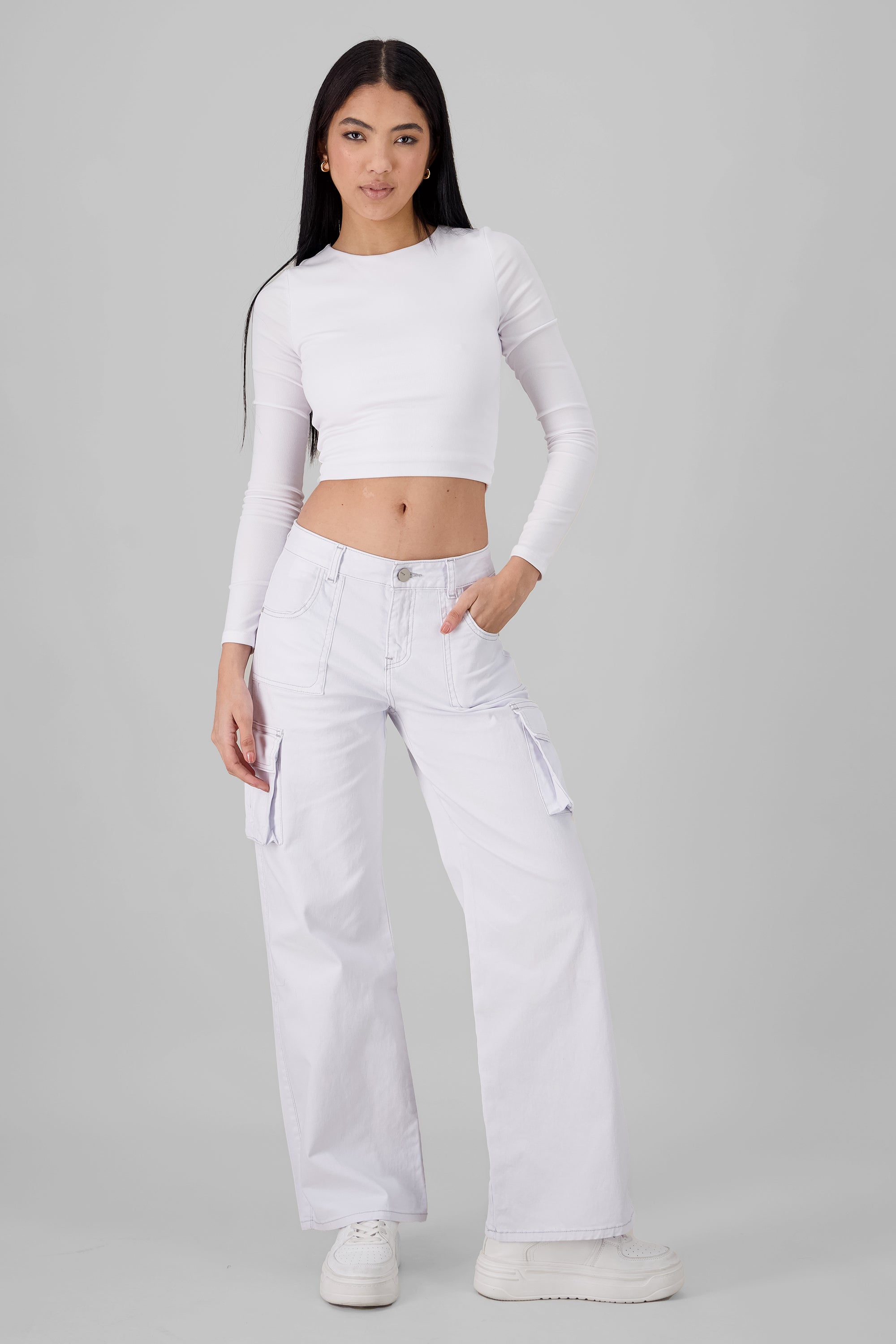 Jeans cargo wide leg lisos BLANCO