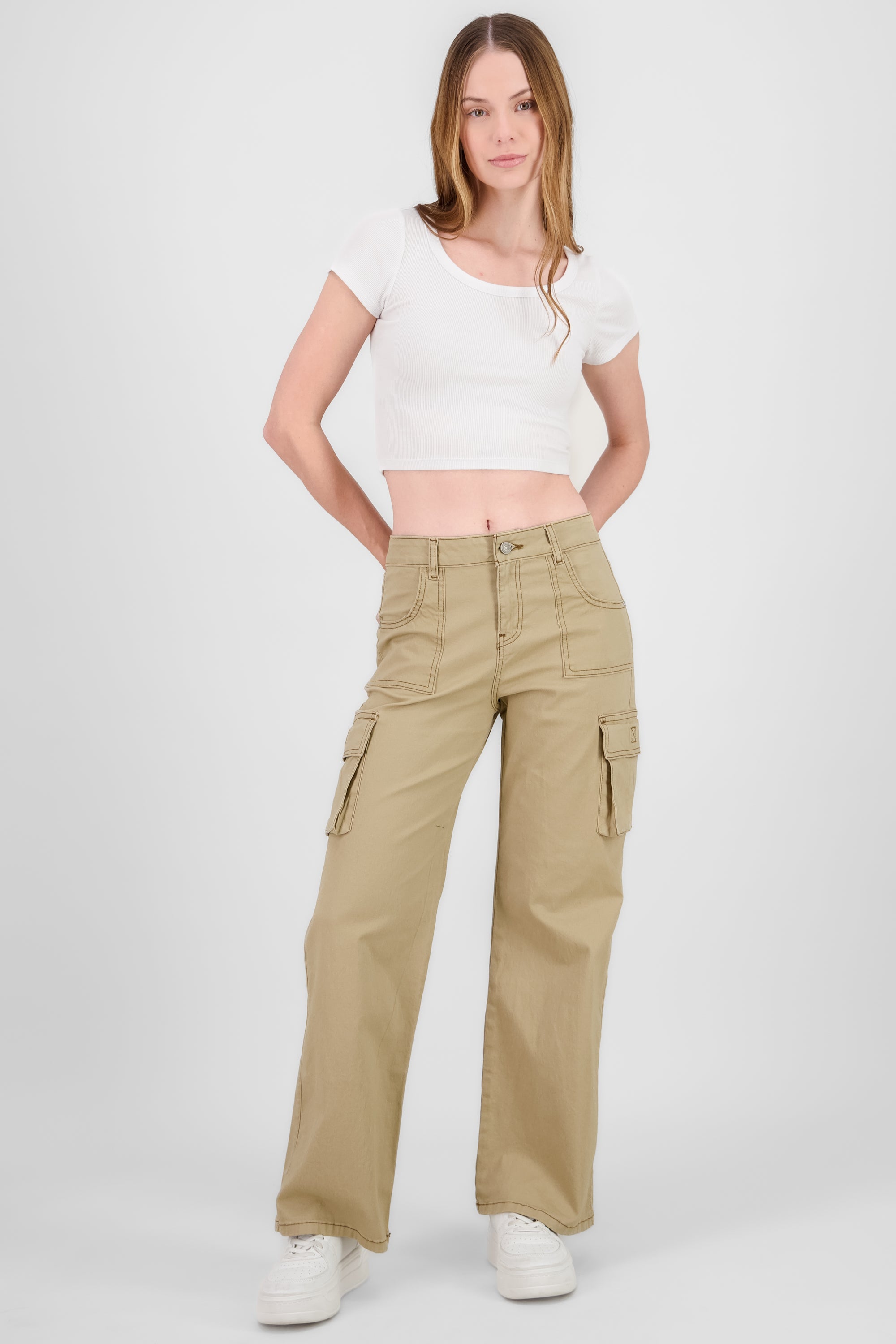 Jeans cargo wide leg lisos KHAKI