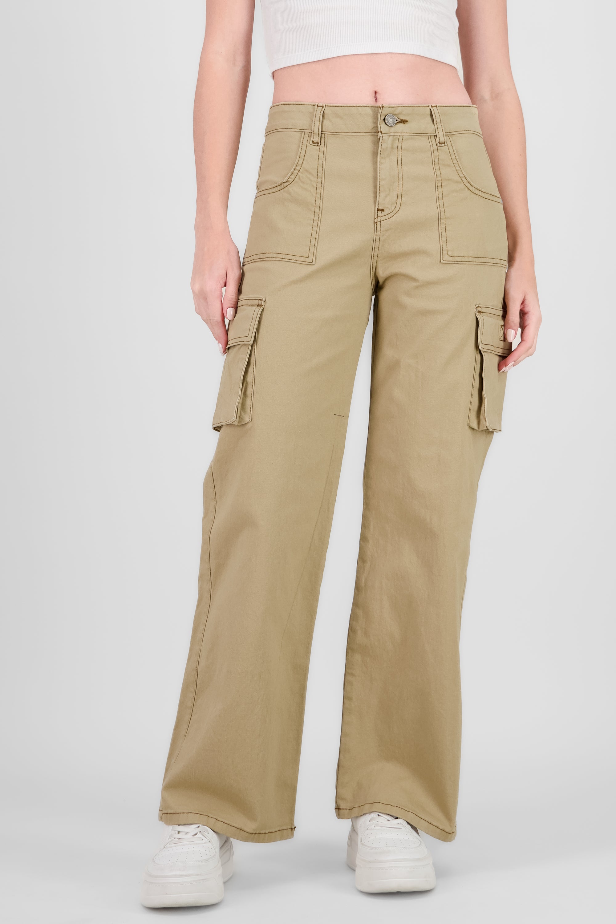 Jeans cargo wide leg lisos KHAKI