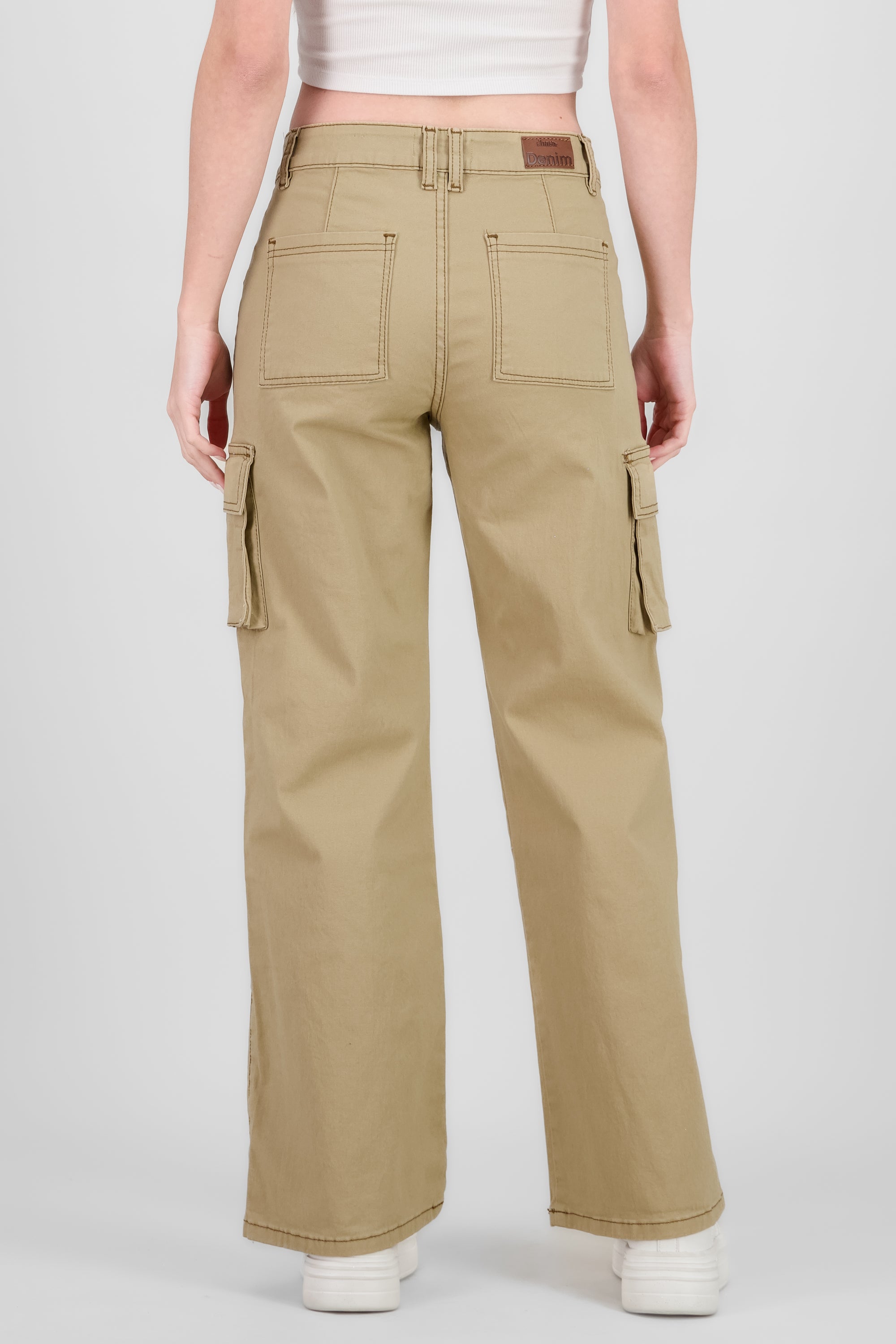 Jeans cargo wide leg lisos KHAKI