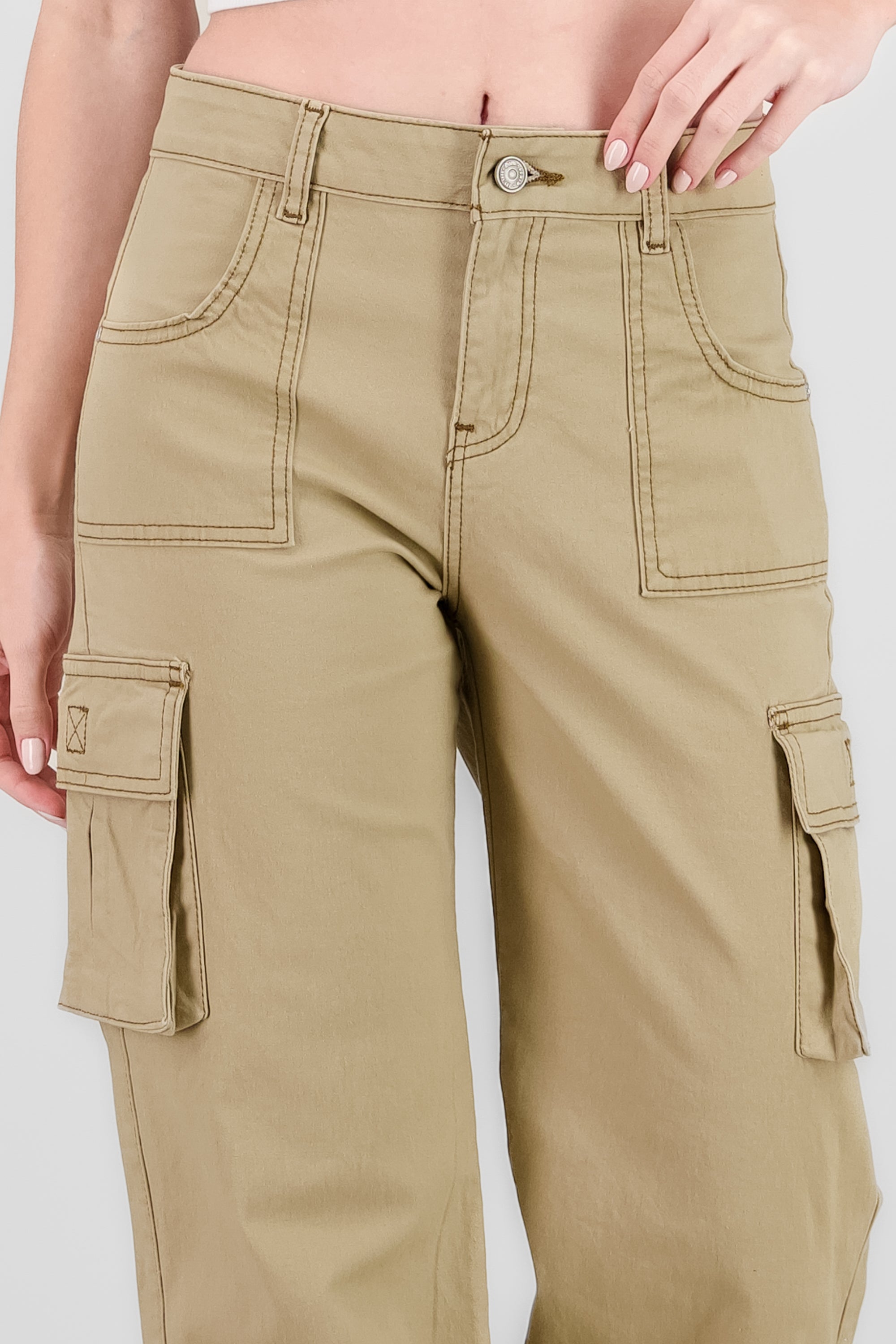 Jeans cargo wide leg lisos KHAKI