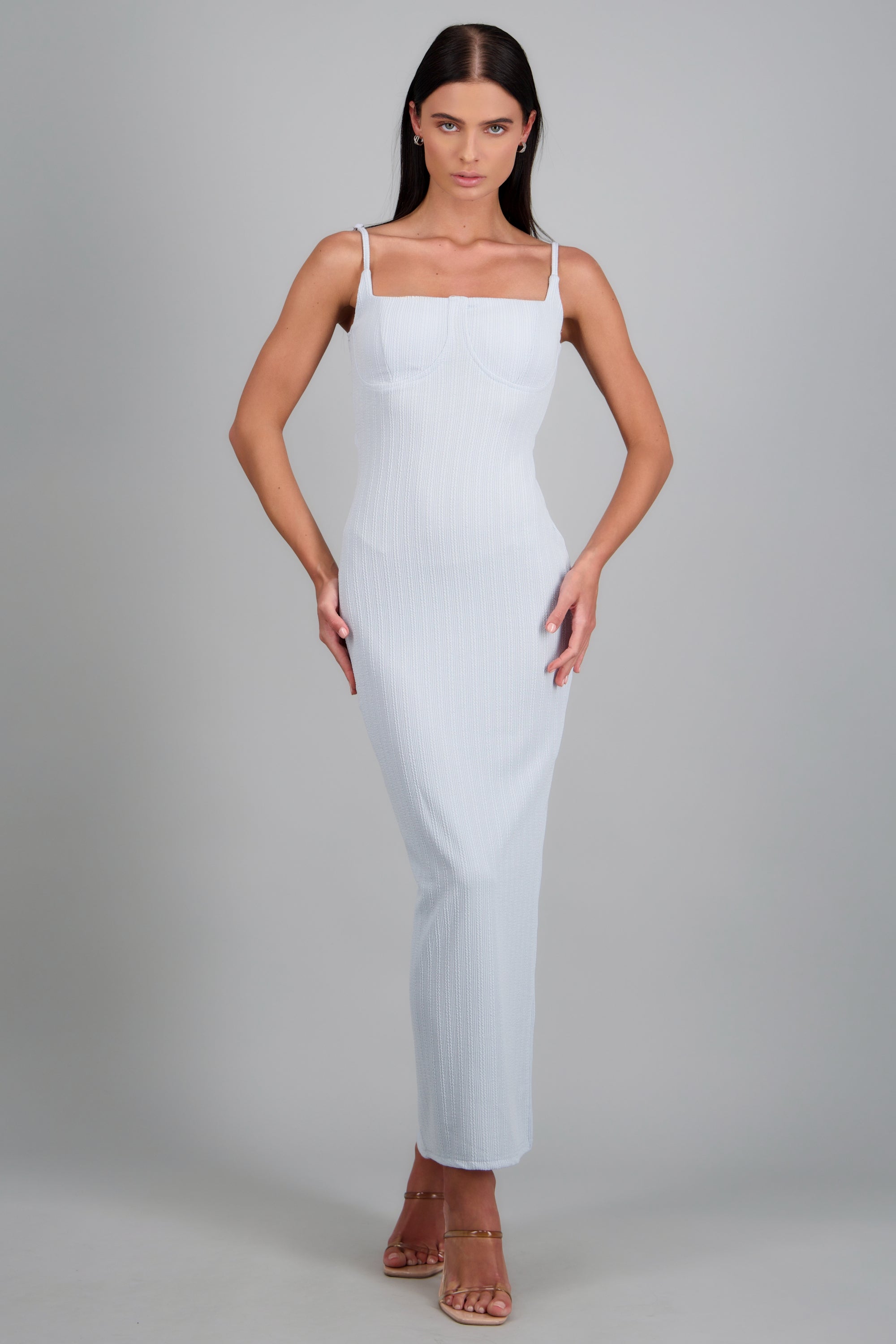 Vestido maxi textura AZUL PASTEL