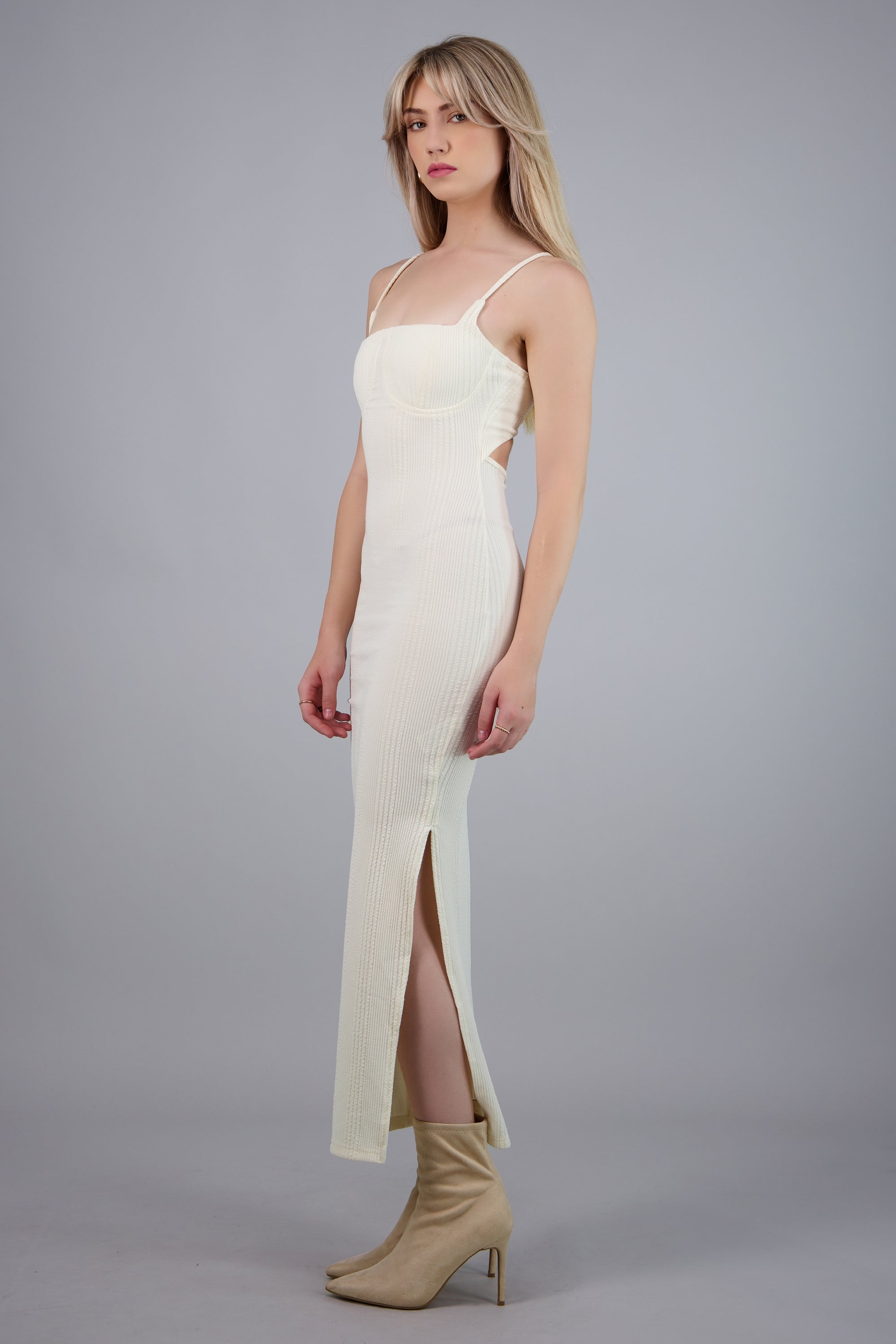 Vestido maxi textura CREMA