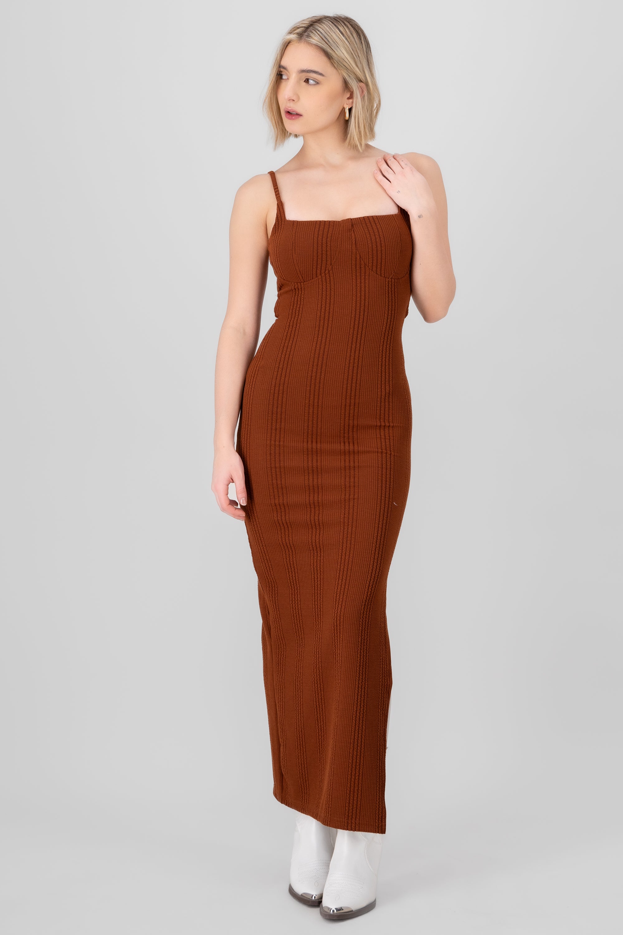 Vestido maxi textura CAFE