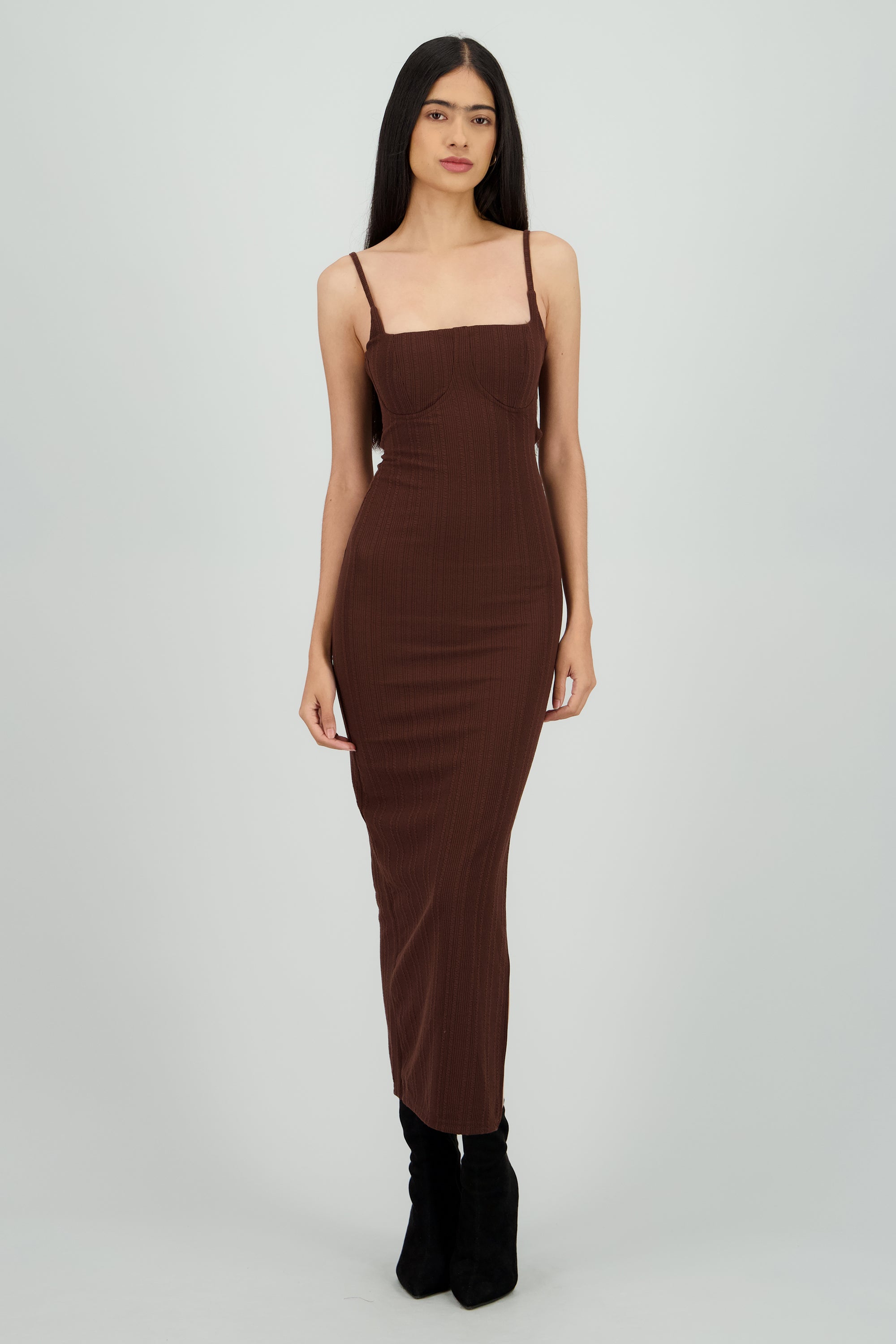 Vestido maxi textura CHOCOLATE