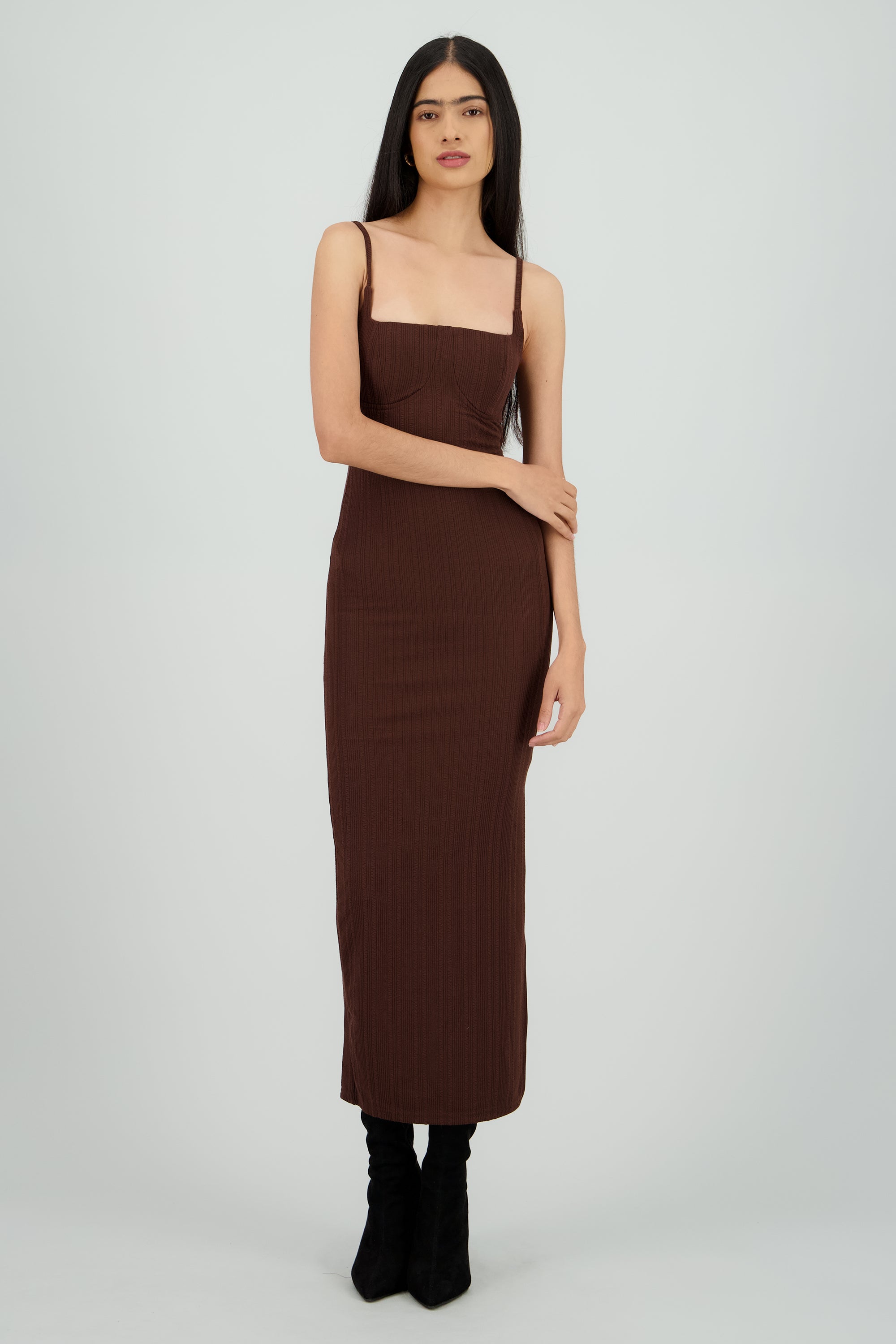 Vestido maxi textura CHOCOLATE