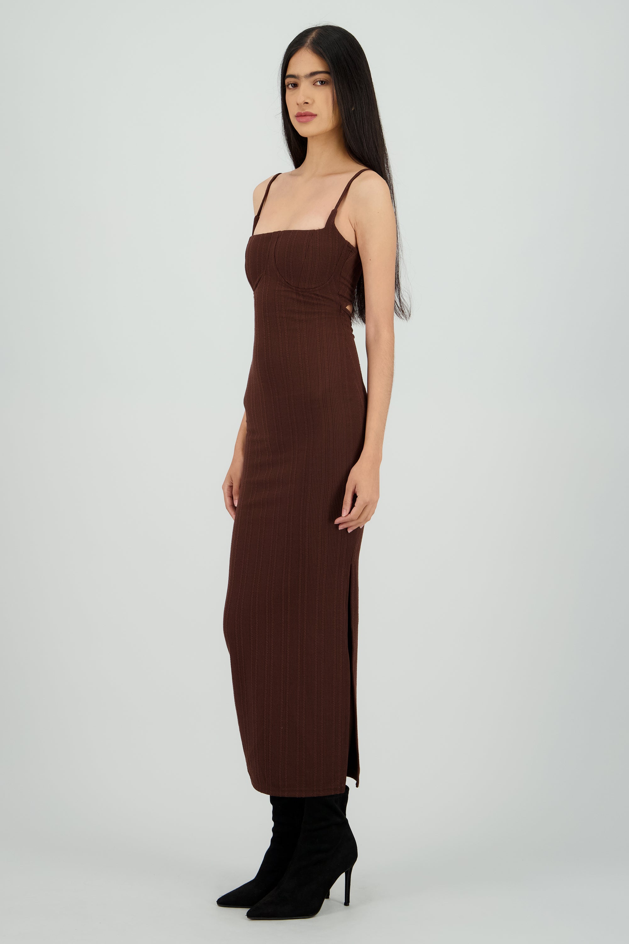 Vestido maxi textura CHOCOLATE