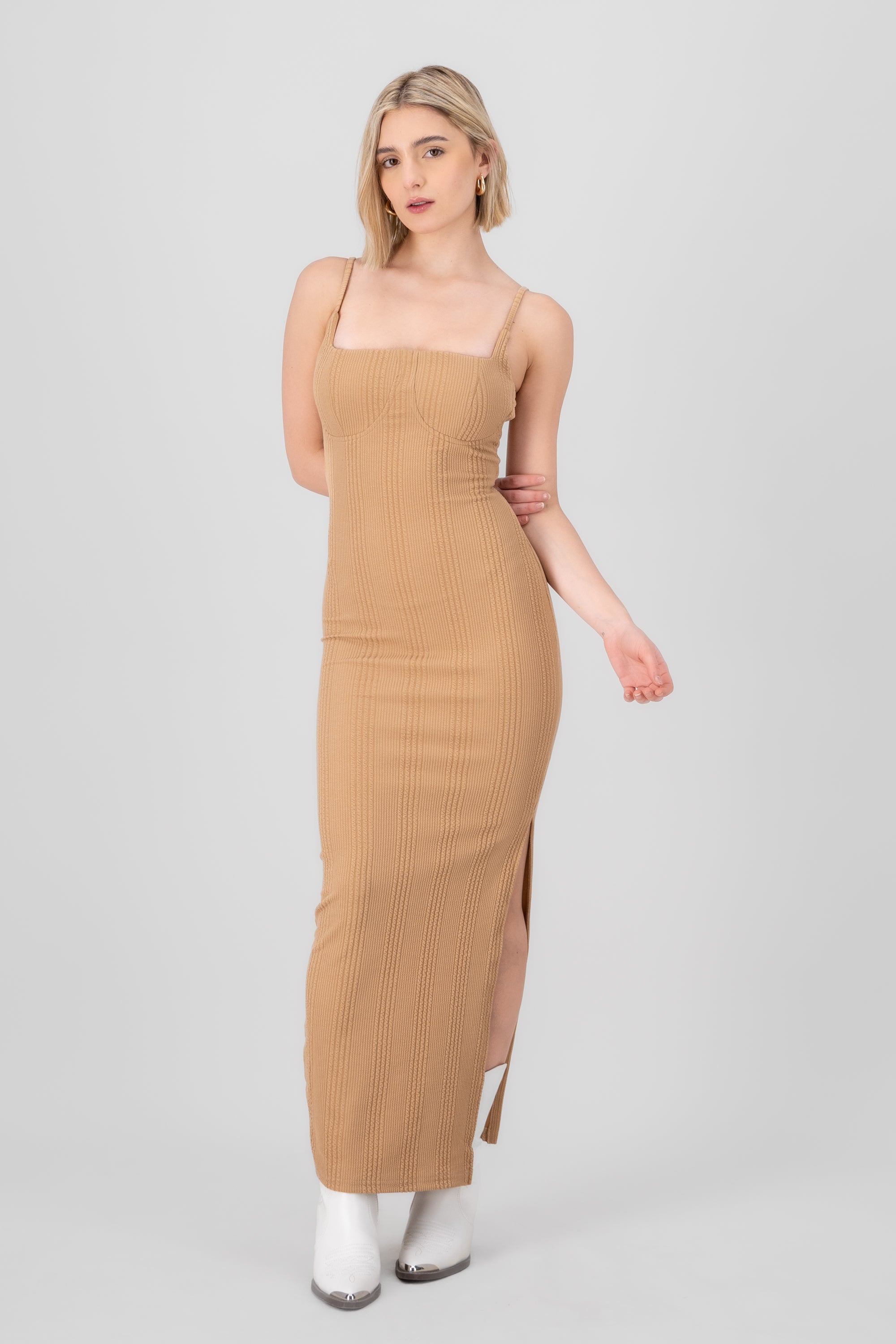 Vestido maxi textura TAUPE