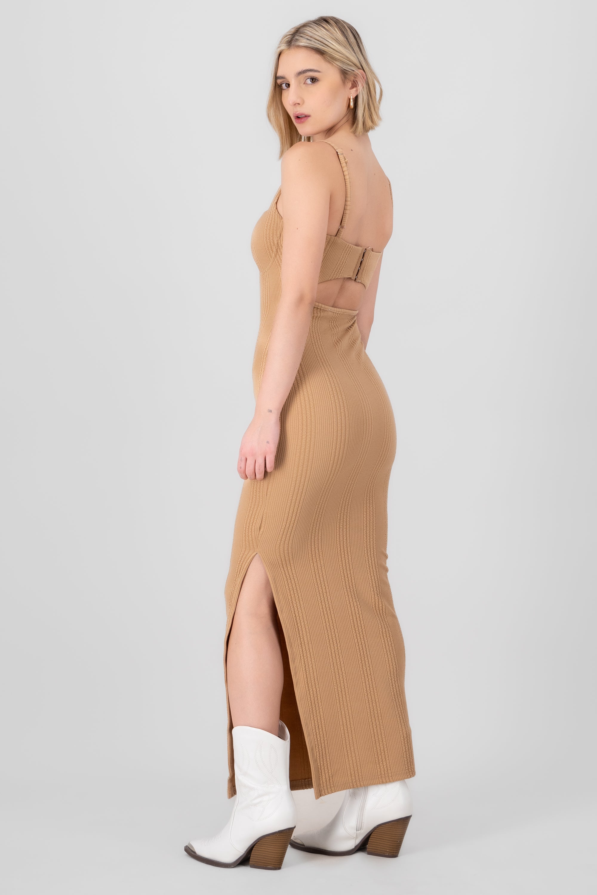 Vestido maxi textura TAUPE