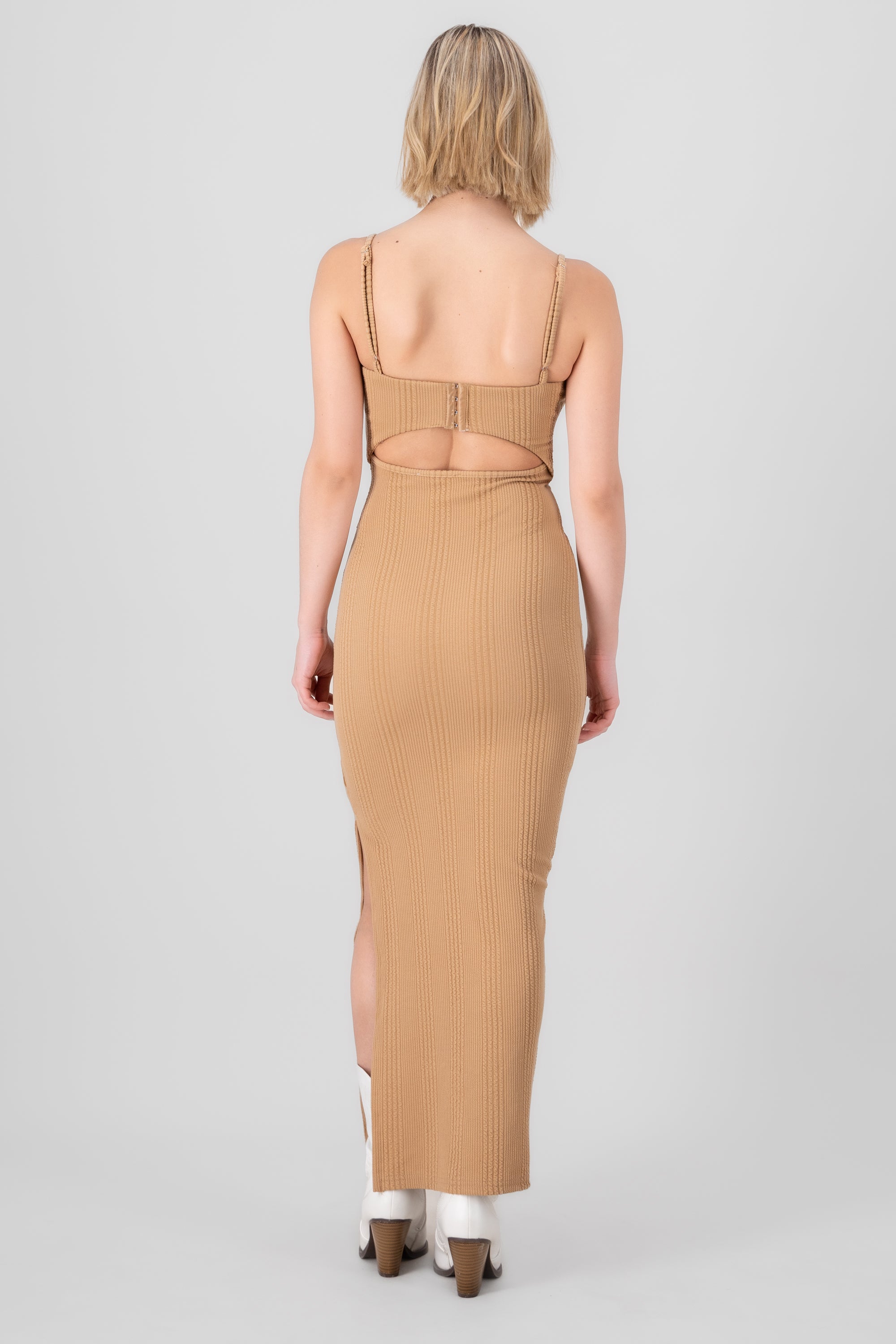 Vestido maxi textura TAUPE