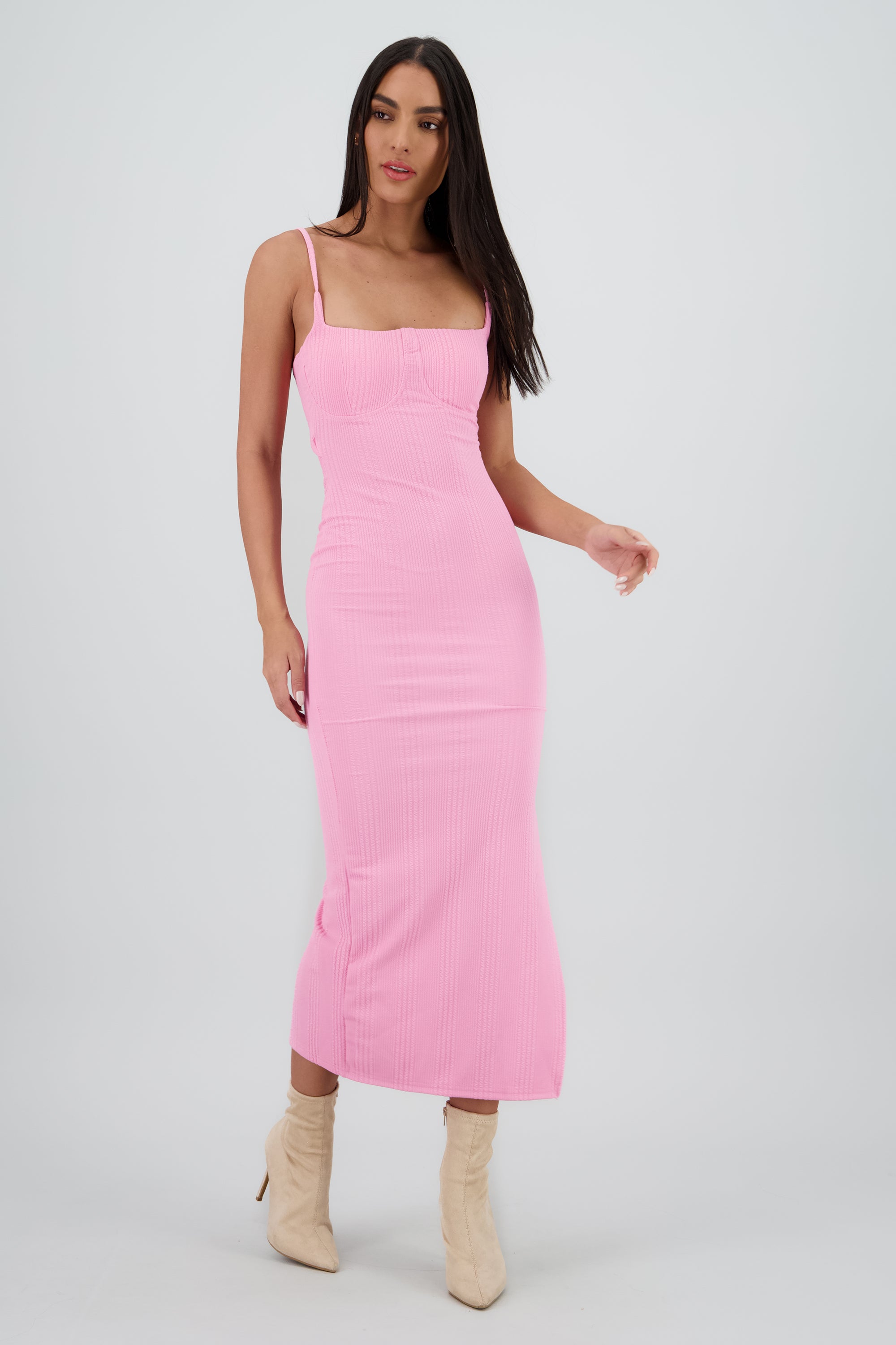 Vestido maxi textura ROSA