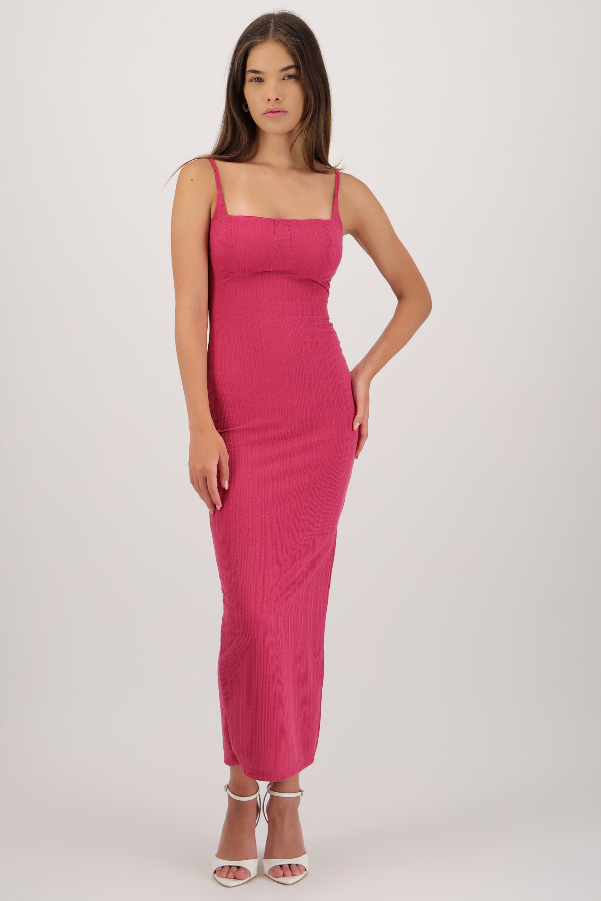 Vestido maxi copa textura BUGAMBILIA