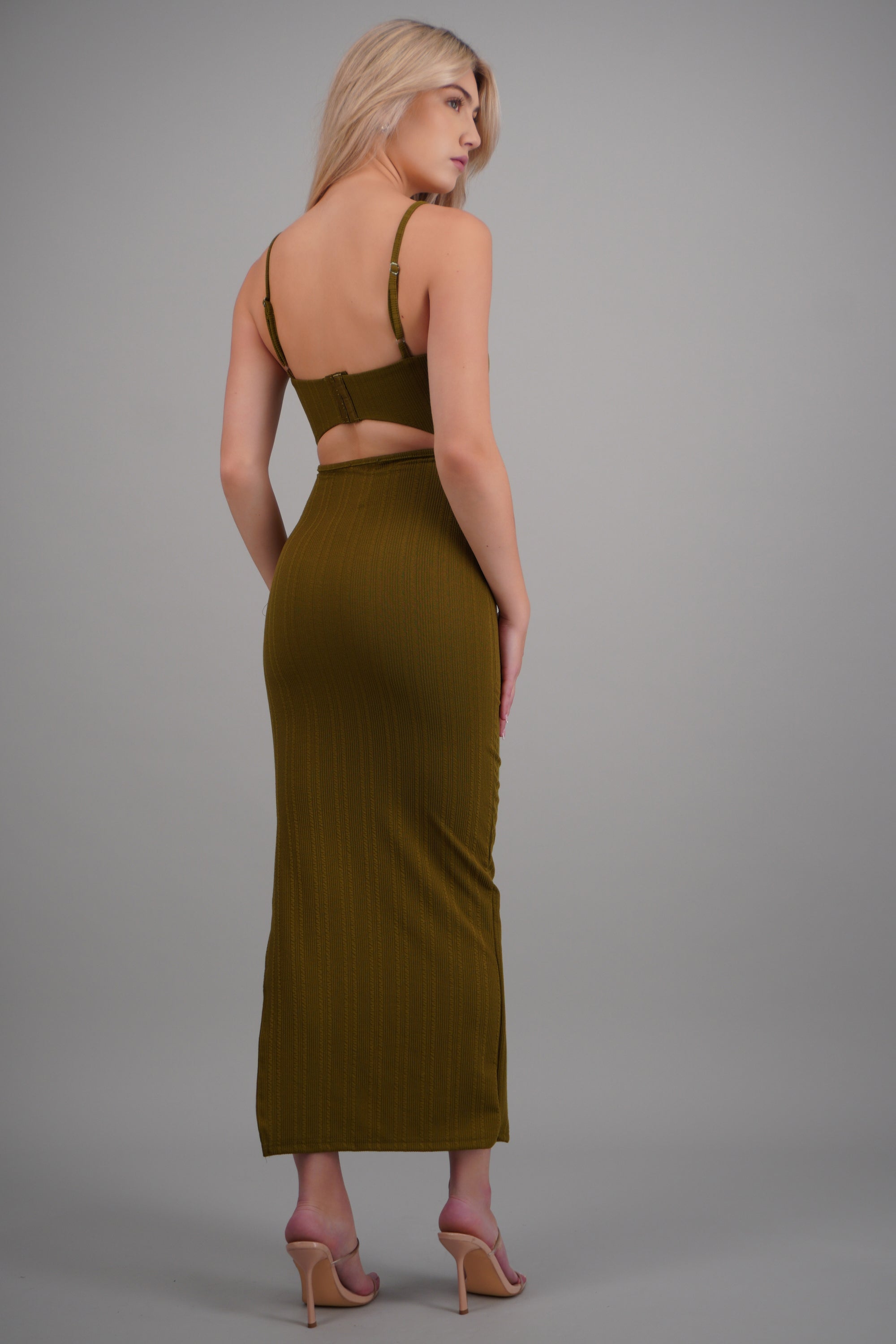 Vestido maxi copa textura VERDE PASTO