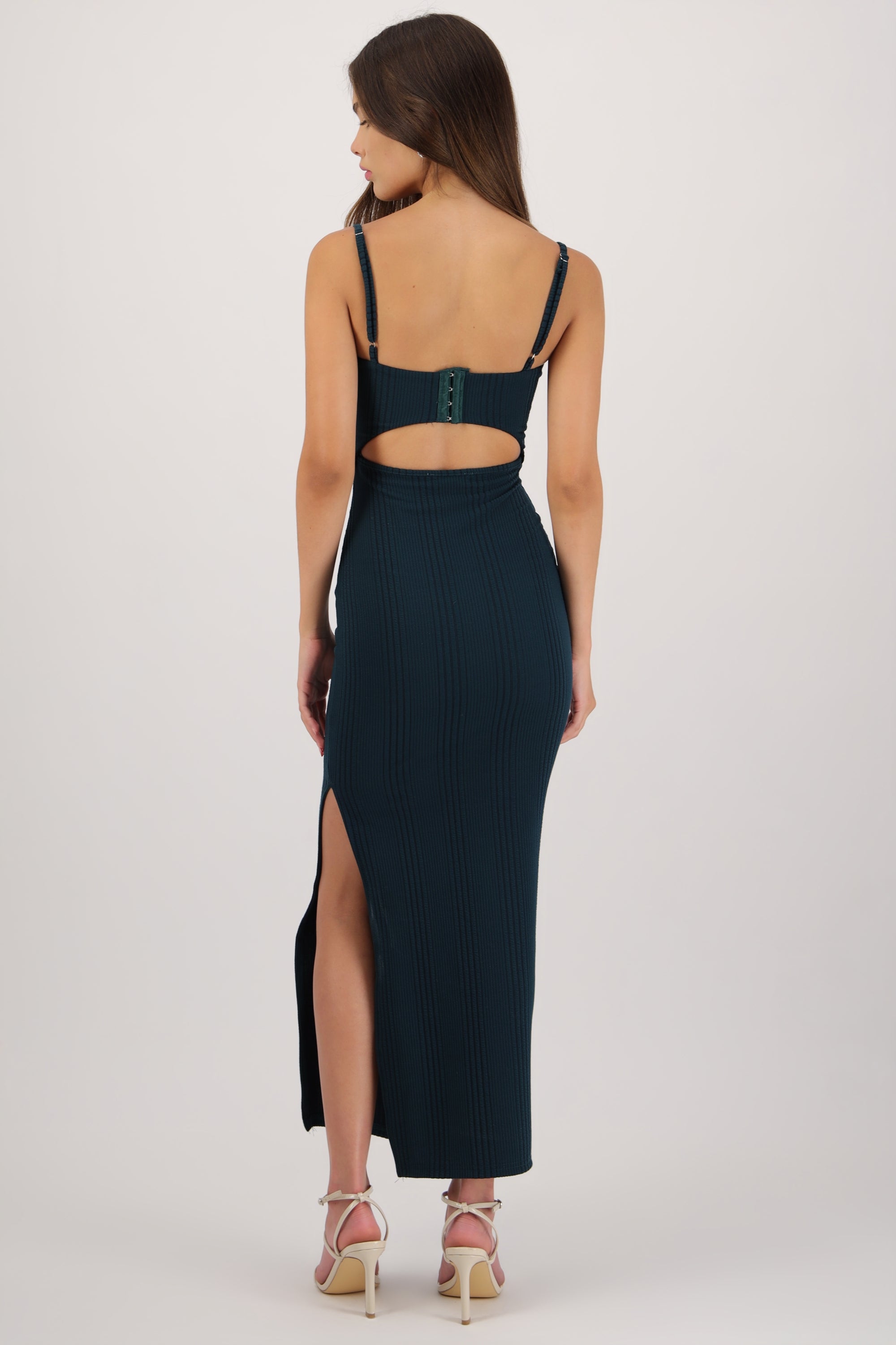 Vestido maxi copa textura VERDE CAZADOR