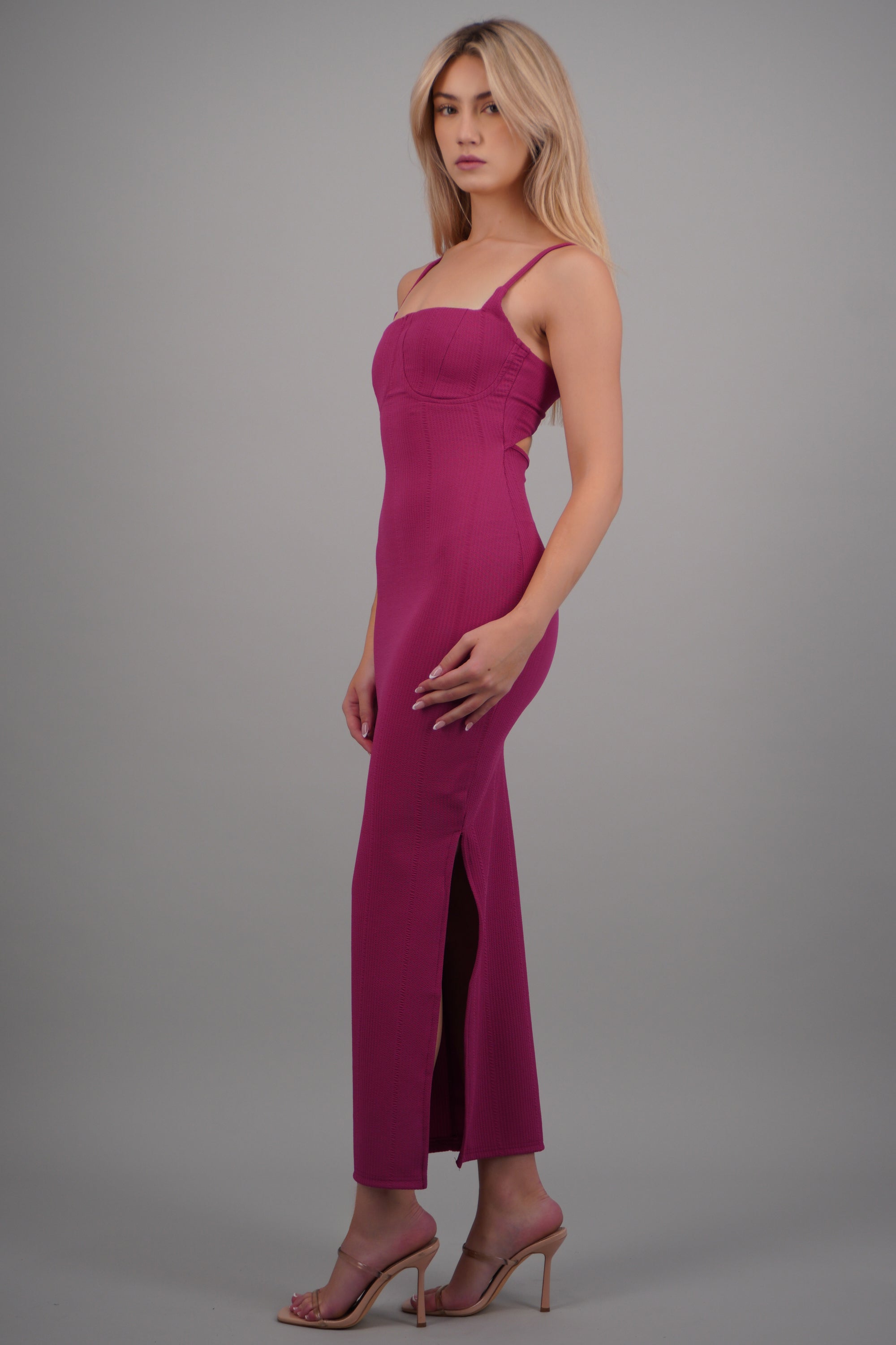 Vestido maxi copa textura MAGENTA