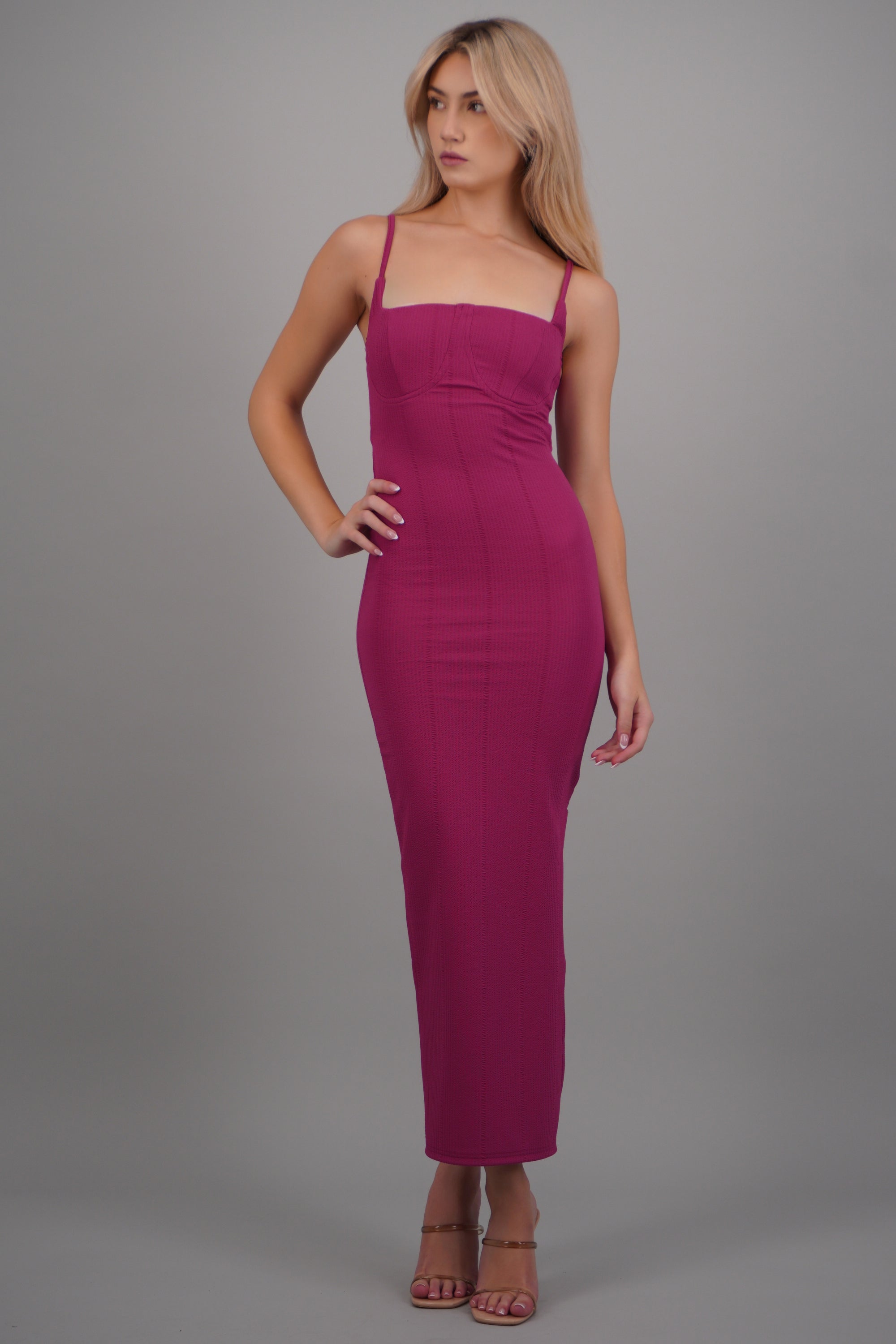 Vestido maxi copa textura MAGENTA