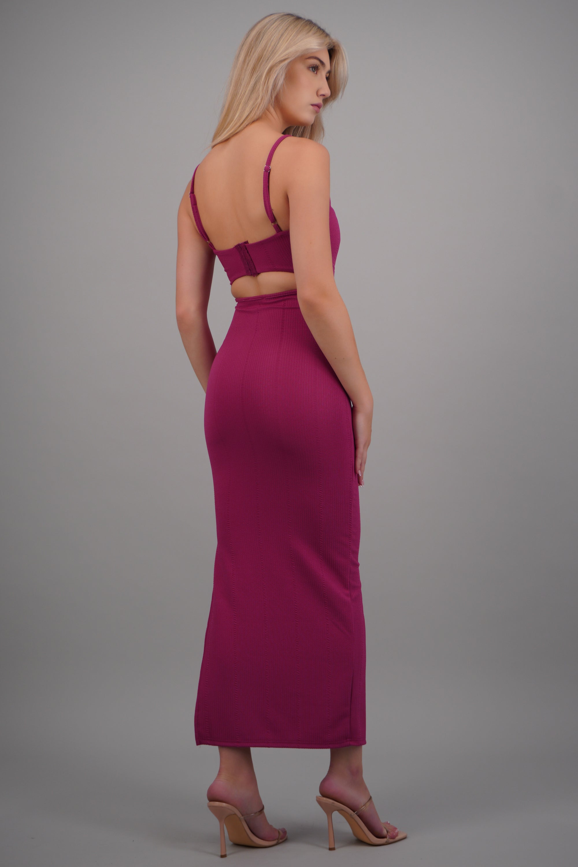 Vestido maxi copa textura MAGENTA